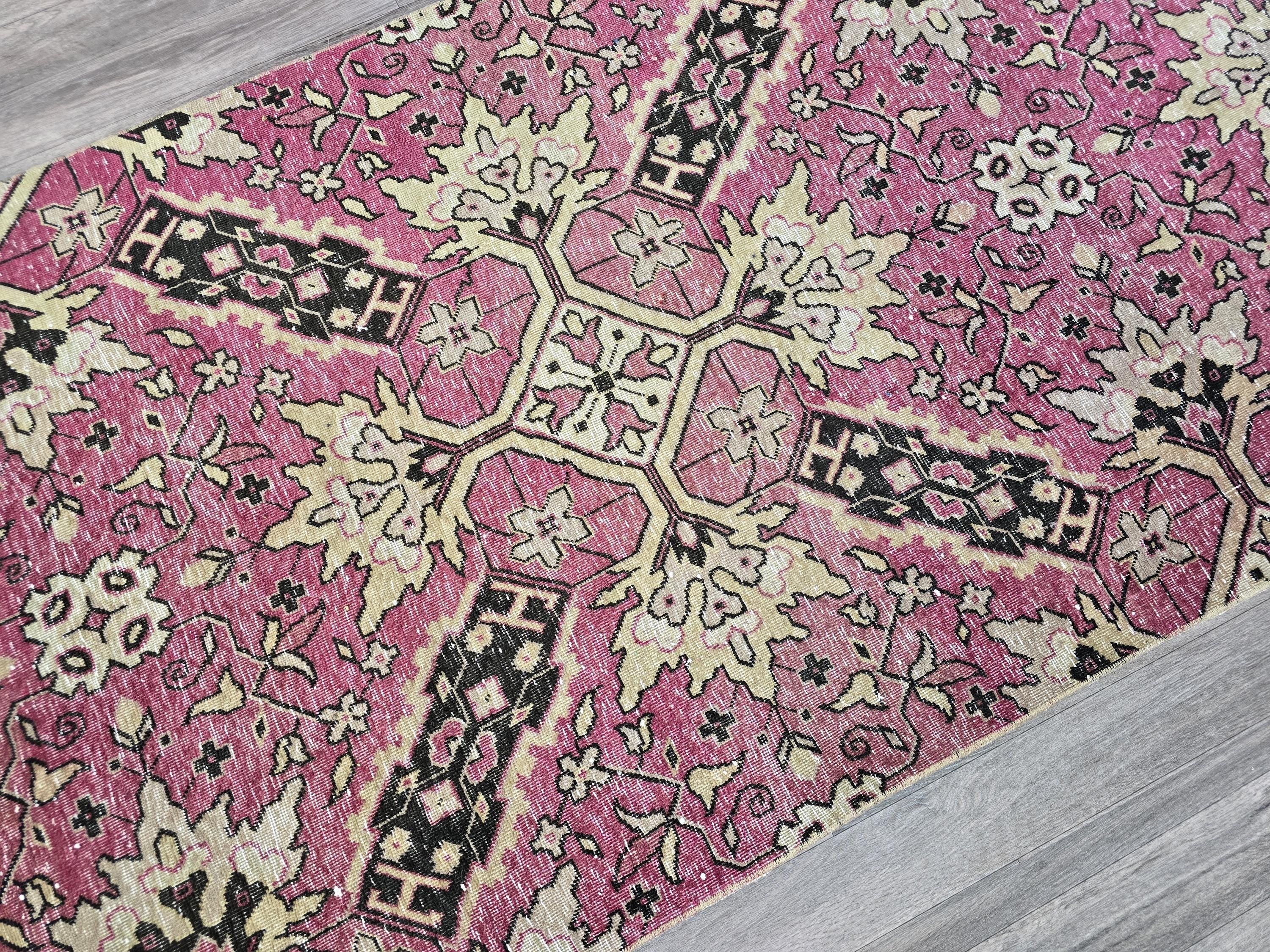 Hand-Knotted Wool Runner Rug: Vintage Floral Bohemian Decor (3.60x13.65 Feet)