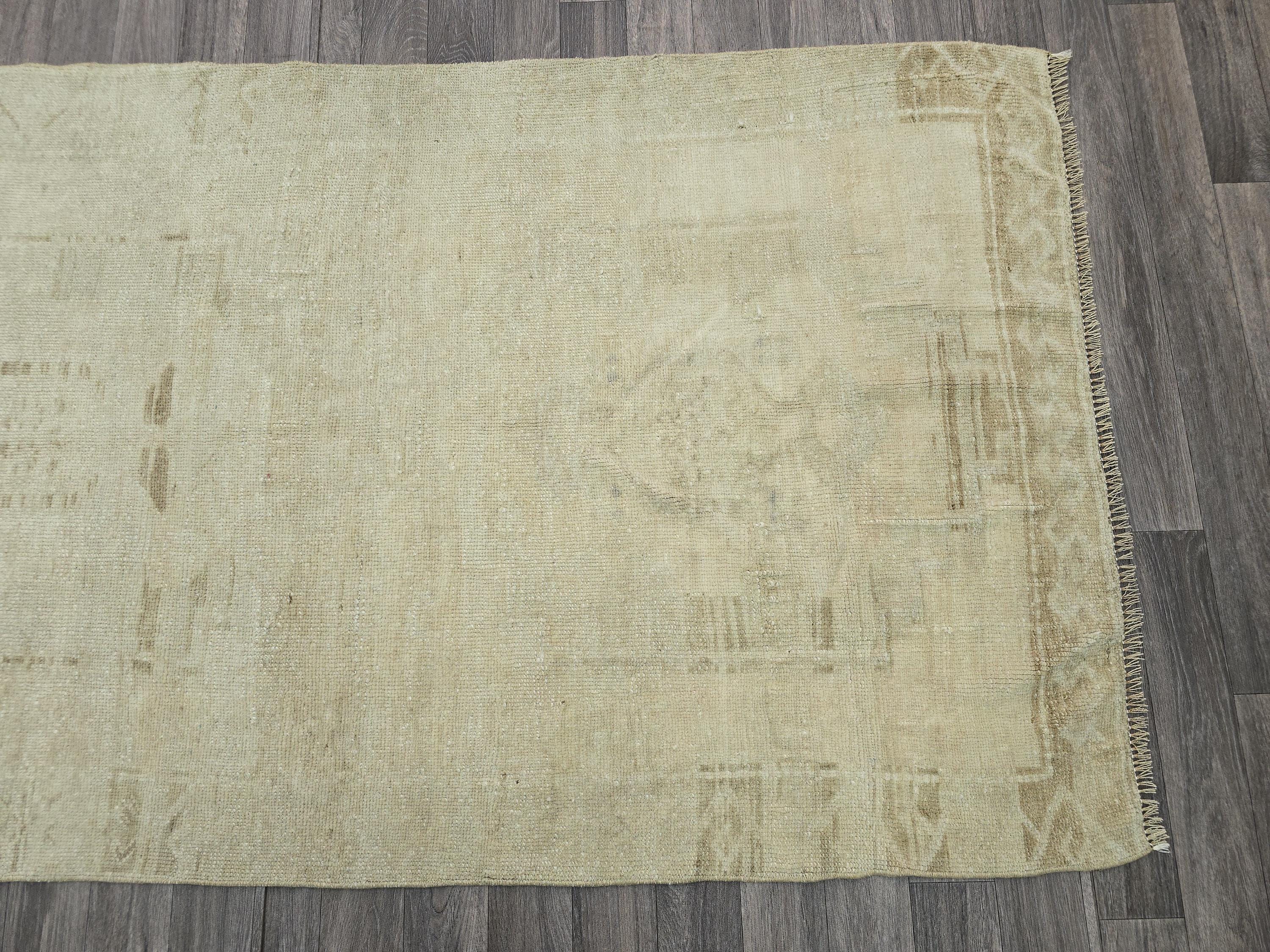 Neutral Oushak Runner Rug: Vintage Turkish Wool Hallway Rug (3.75x11 ft)