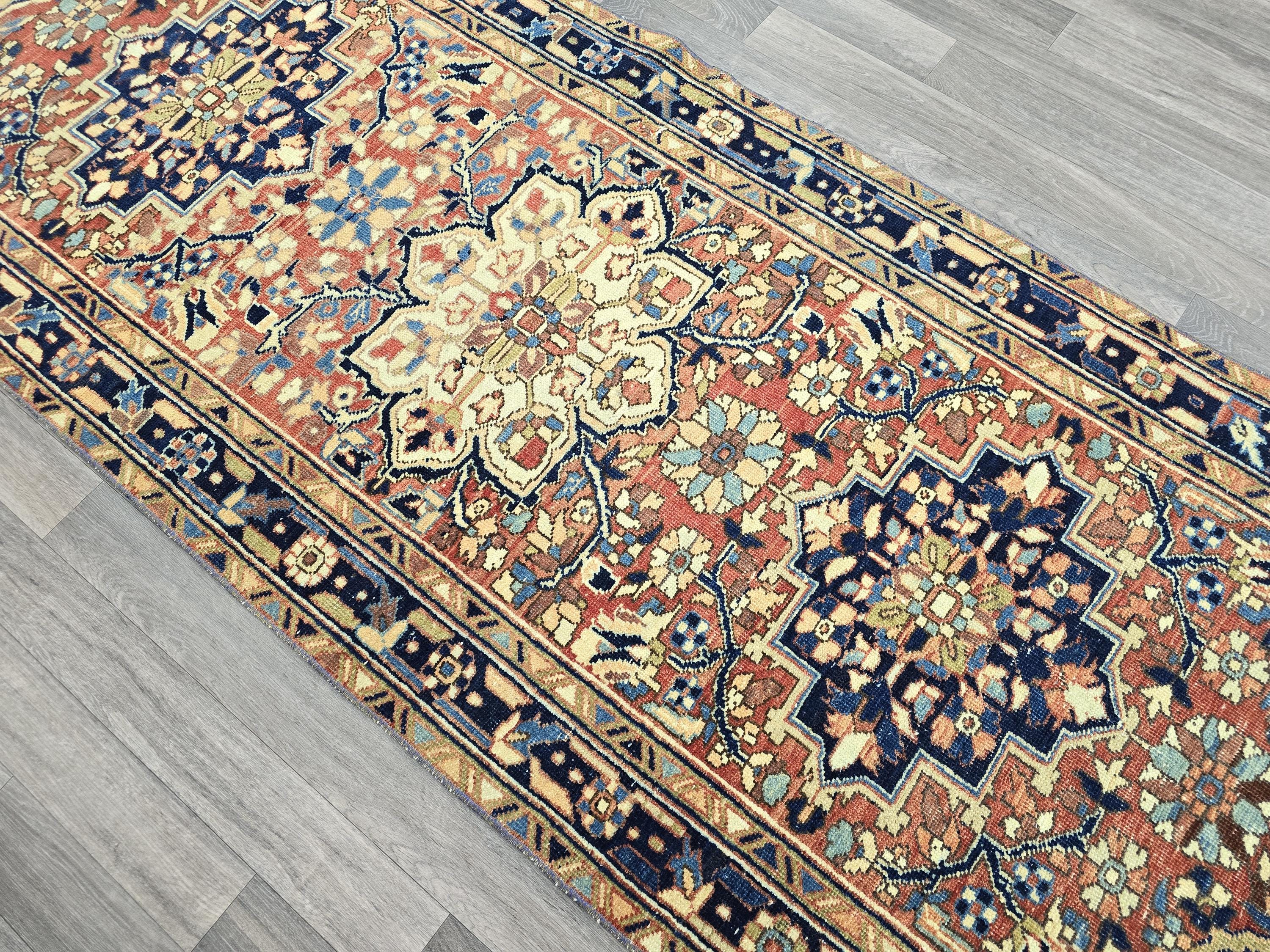 Vintage Hand Knotted Turkish Runner Rug: Oriental Hallway Decor (3.35x11.30 ft)