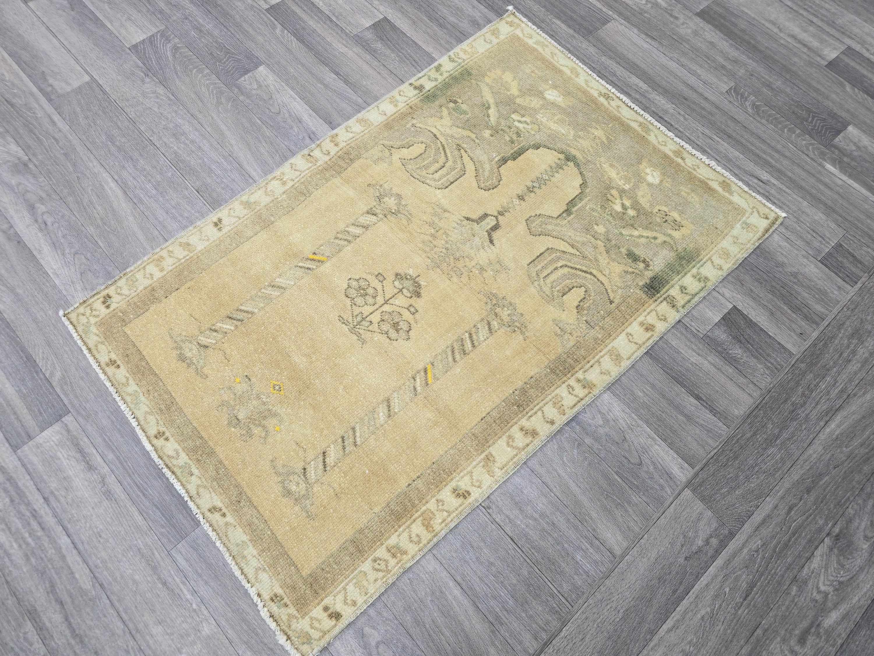 Vintage Oushak Wool Rug: 3x4 Turkish Doormat, Mid-Century Decor