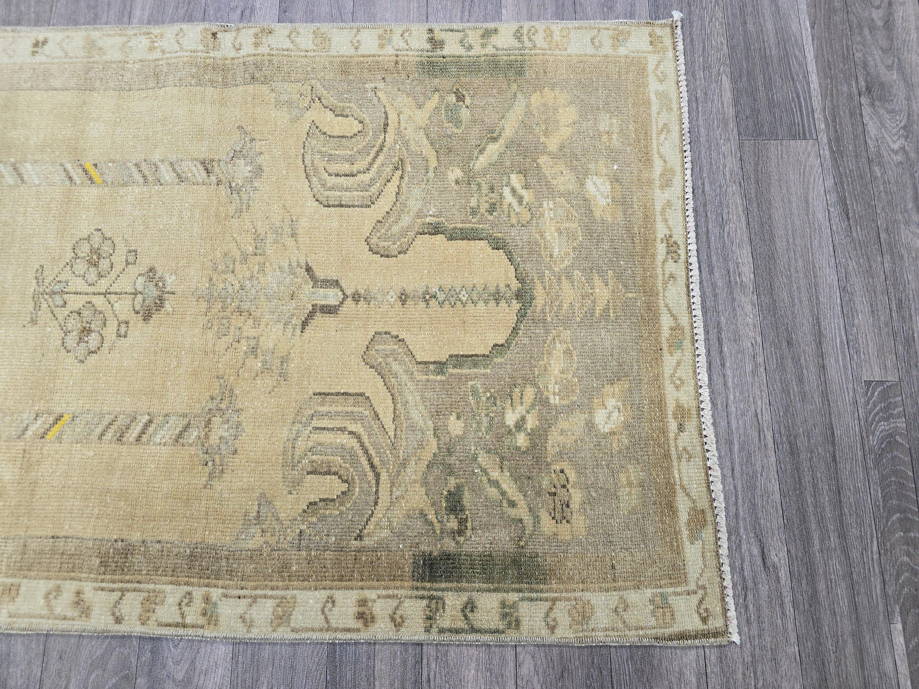 Vintage Oushak Wool Rug: 3x4 Turkish Doormat, Mid-Century Decor