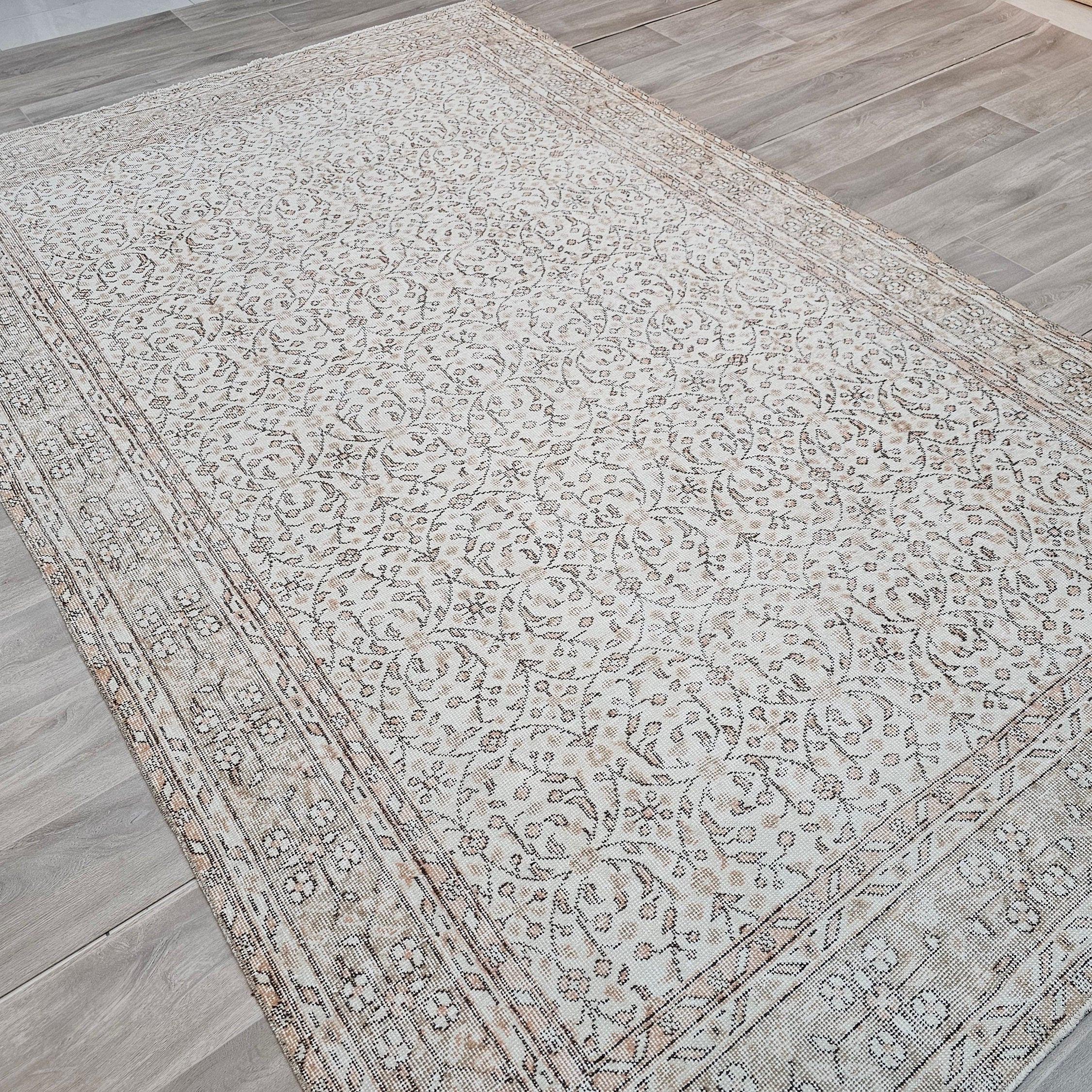 Neutral Vintage Turkish Oushak Rug: Hand-Knotted Wool, 6.2x10 ft