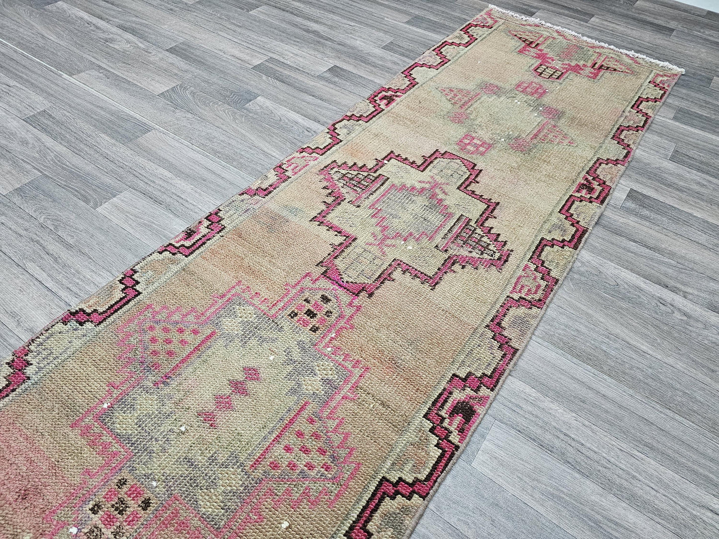 Vintage Wool Runner Rug: 2.5x12.45 ft, Muted Pastel Oriental Hallway Rug