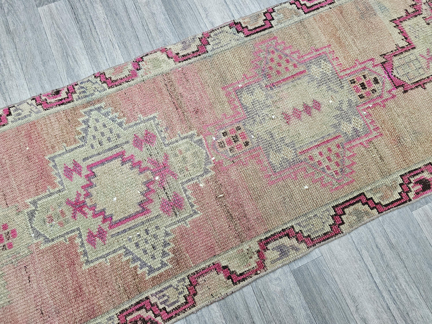 Vintage Wool Runner Rug: 2.5x12.45 ft, Muted Pastel Oriental Hallway Rug
