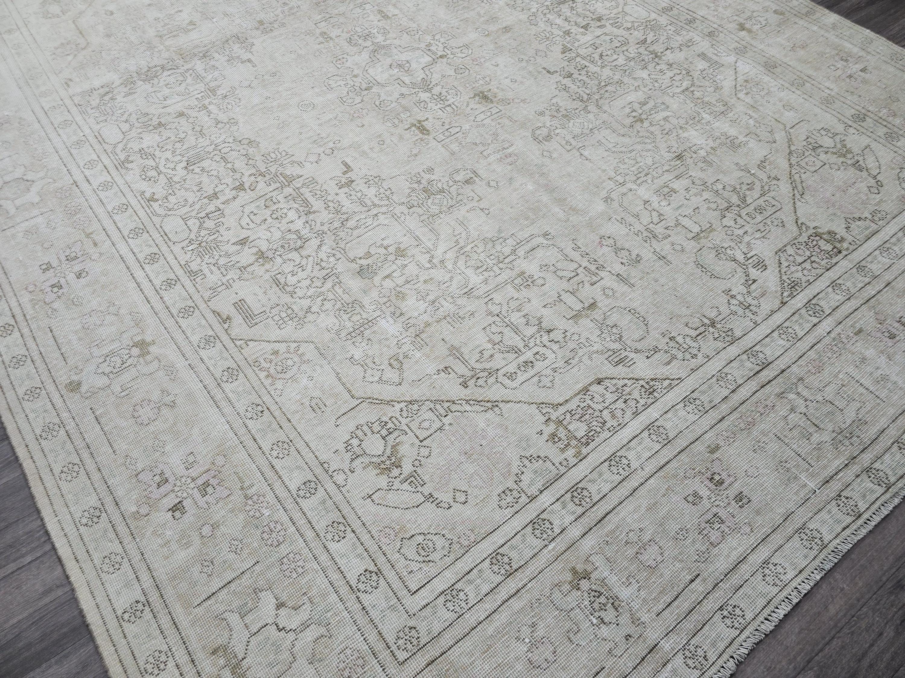 10x12 Oversize Neutral Vintage Turkish Area Rug Muted Beige Pink Hue Brown