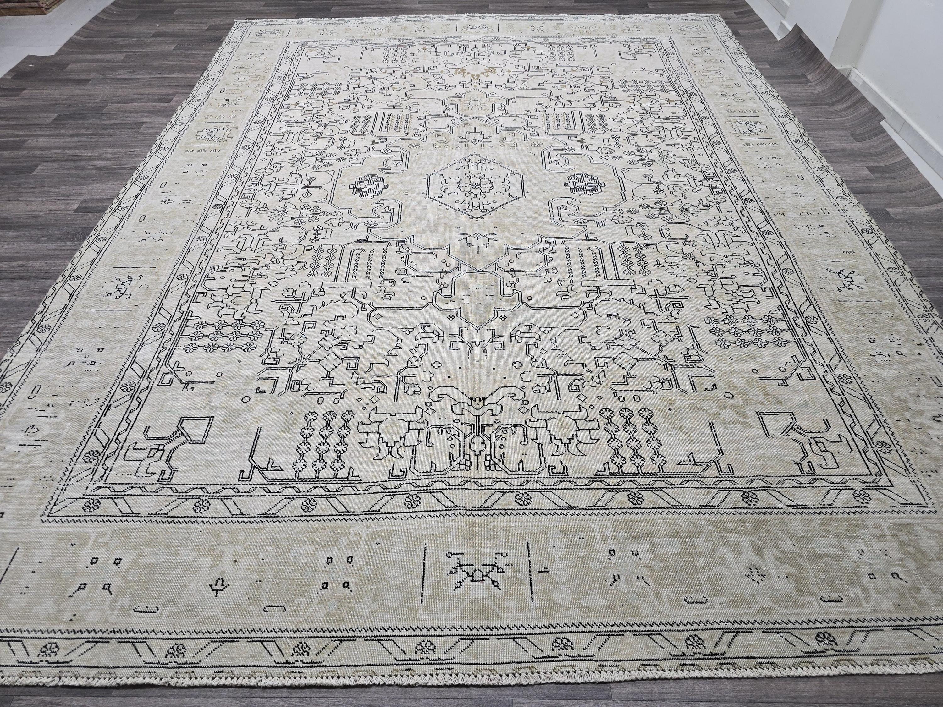 Hand Knotted Turkish Oushak Rug: 9.60x12.25 ft. Vintage Geometric Area Rug