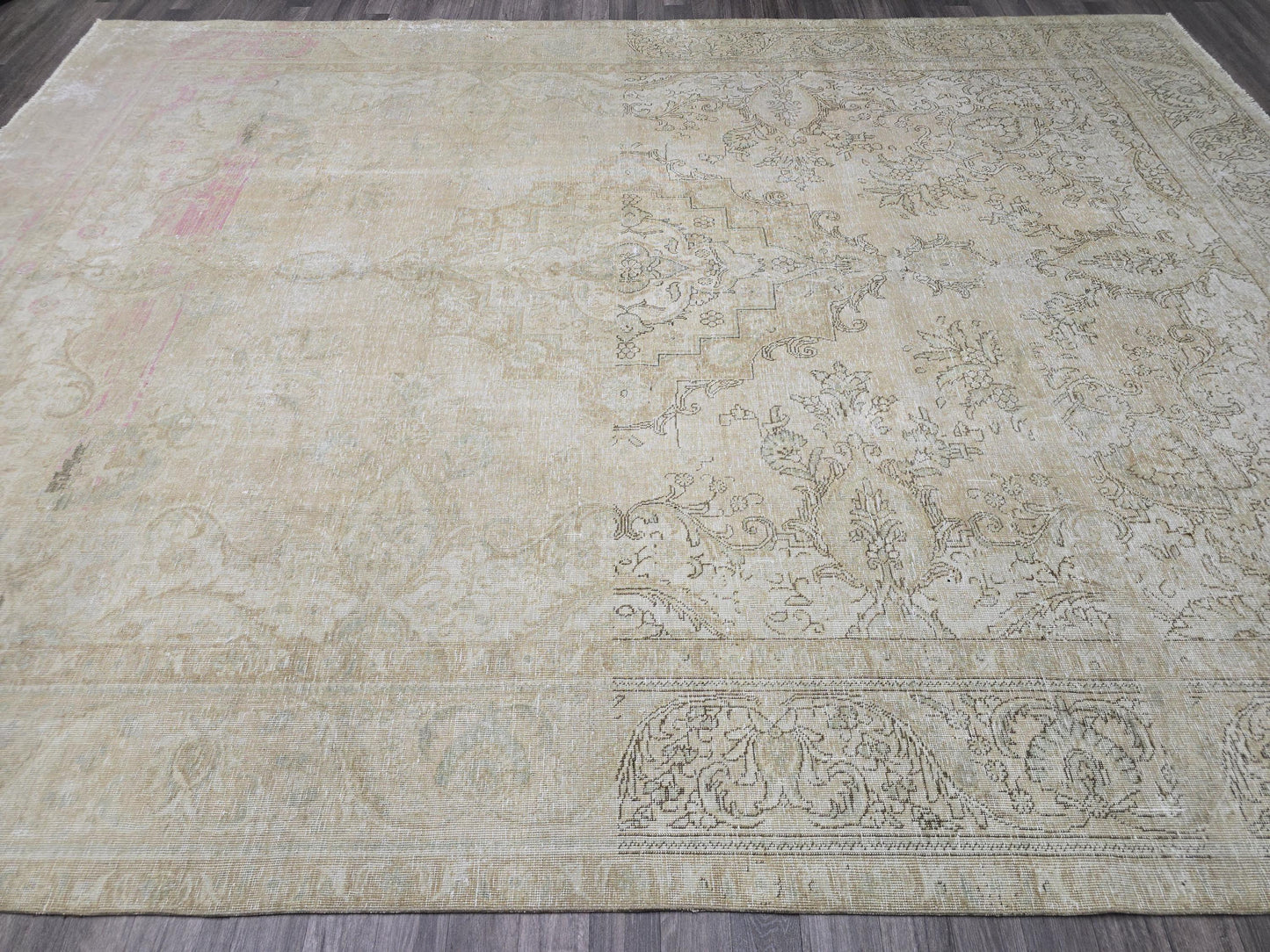 Oushak Rug 9x12 Vintage /9.5x12.5 feet / Hand Knotted Wool Area Rug/ Muted Beige Brown Pink