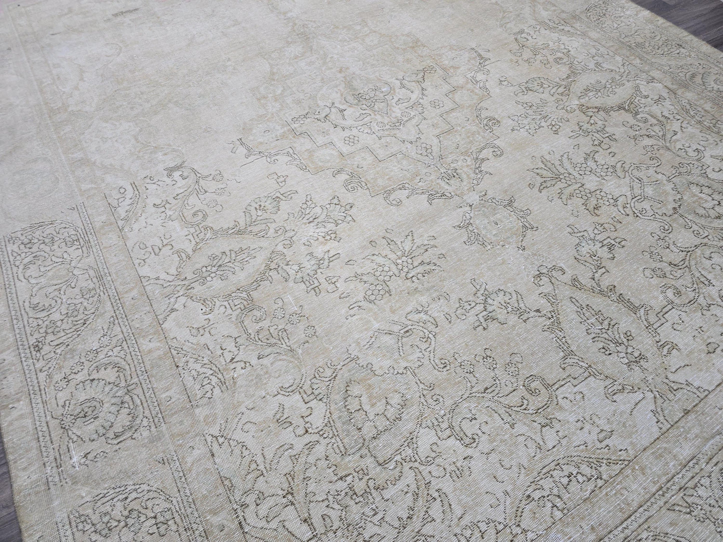 Oushak Rug 9x12 Vintage /9.5x12.5 feet / Hand Knotted Wool Area Rug/ Muted Beige Brown Pink