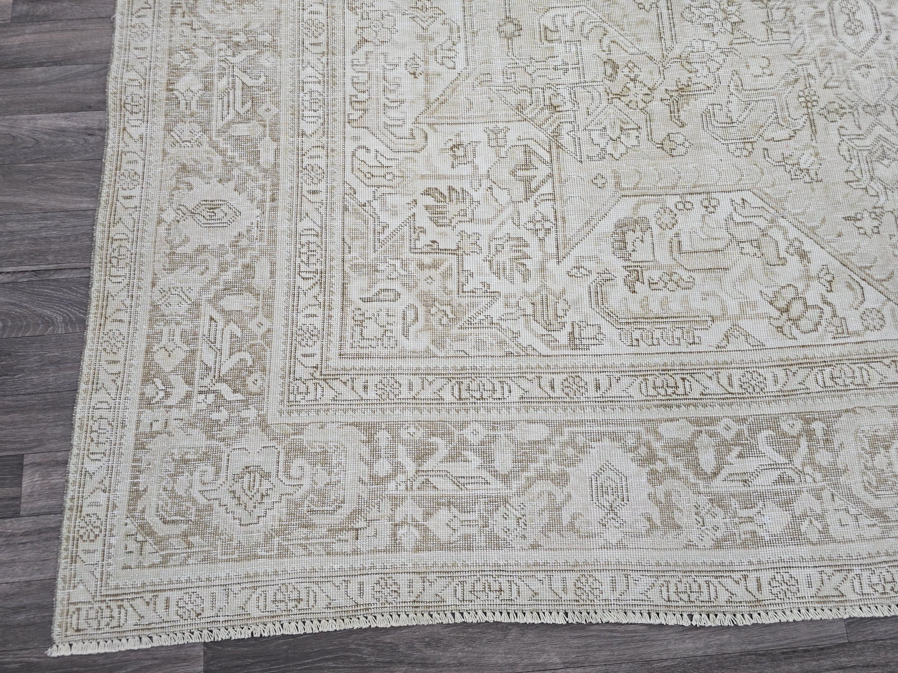 Oversized Neutral Oushak Rug: Vintage Turkish Wool Carpet (9.20x12.50 ft)