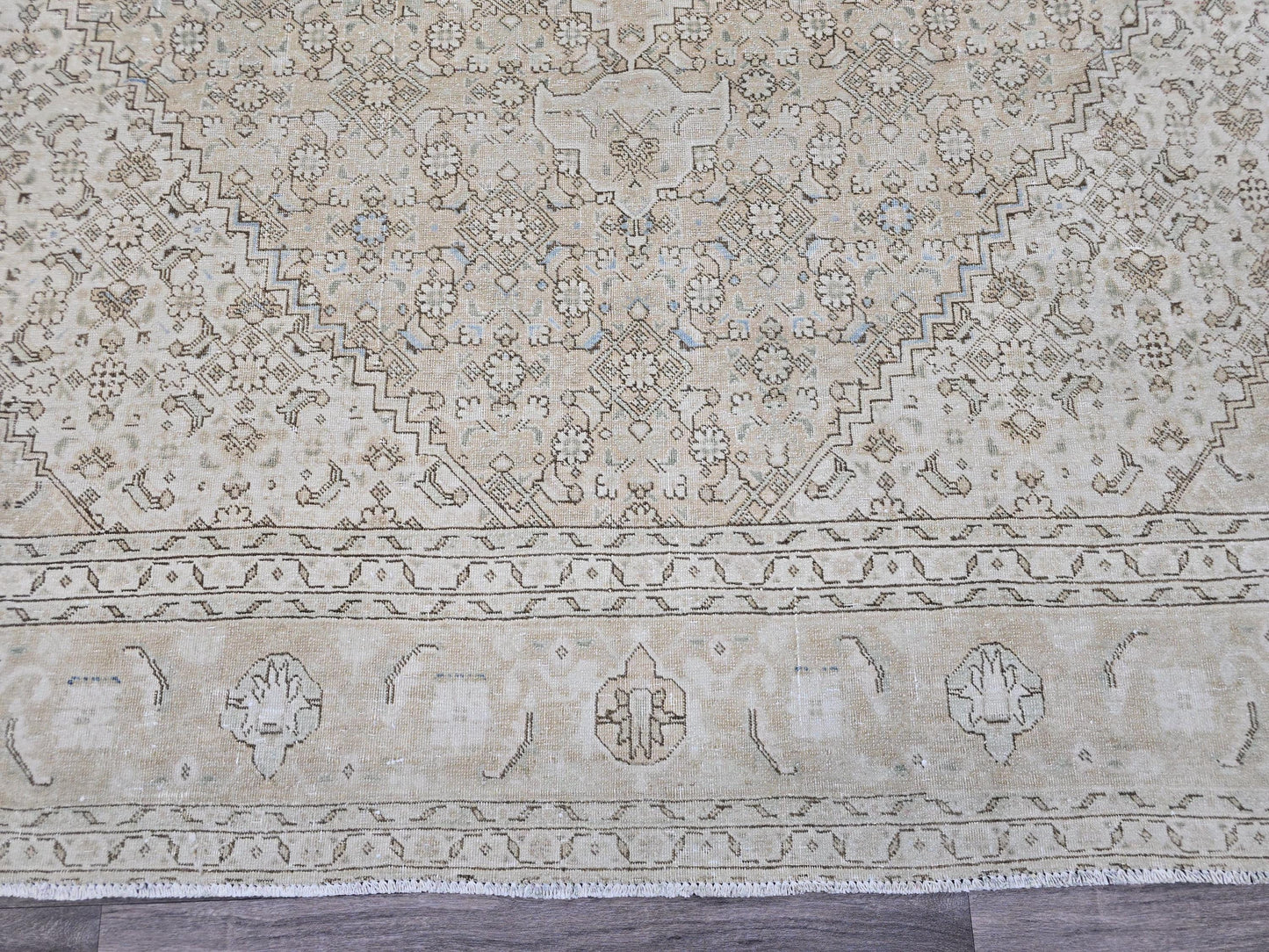 9x12 Vintage Turkish Oushak Rug: Neutral Wool Area Carpet