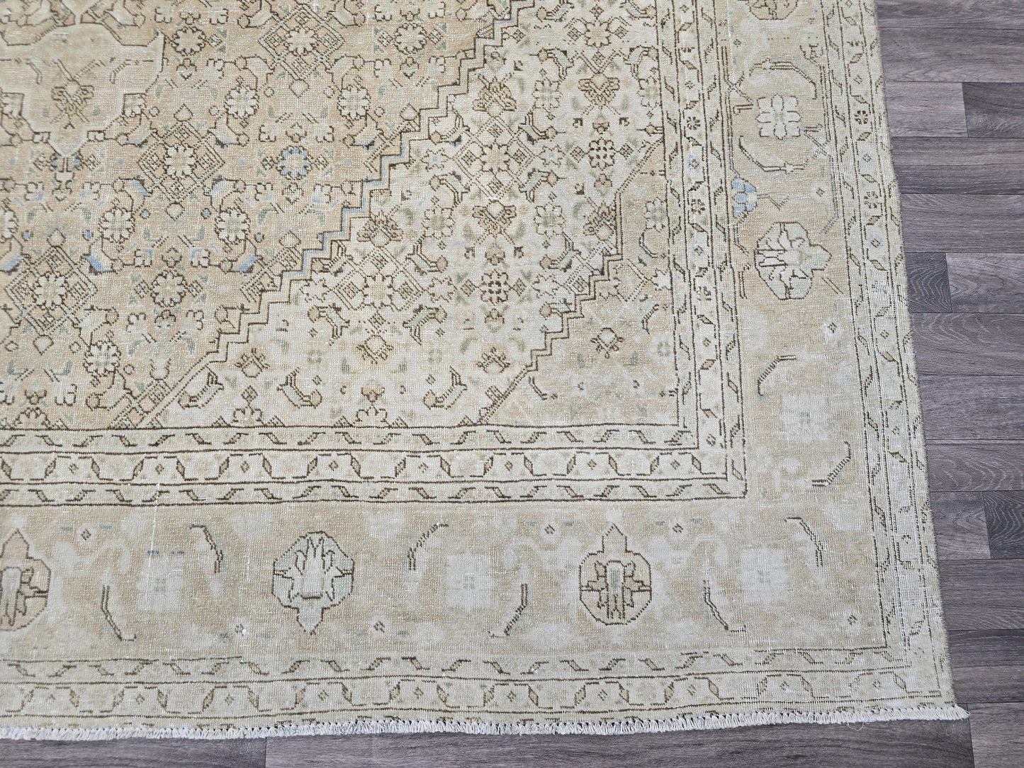 9x12 Vintage Turkish Oushak Rug: Neutral Wool Area Carpet
