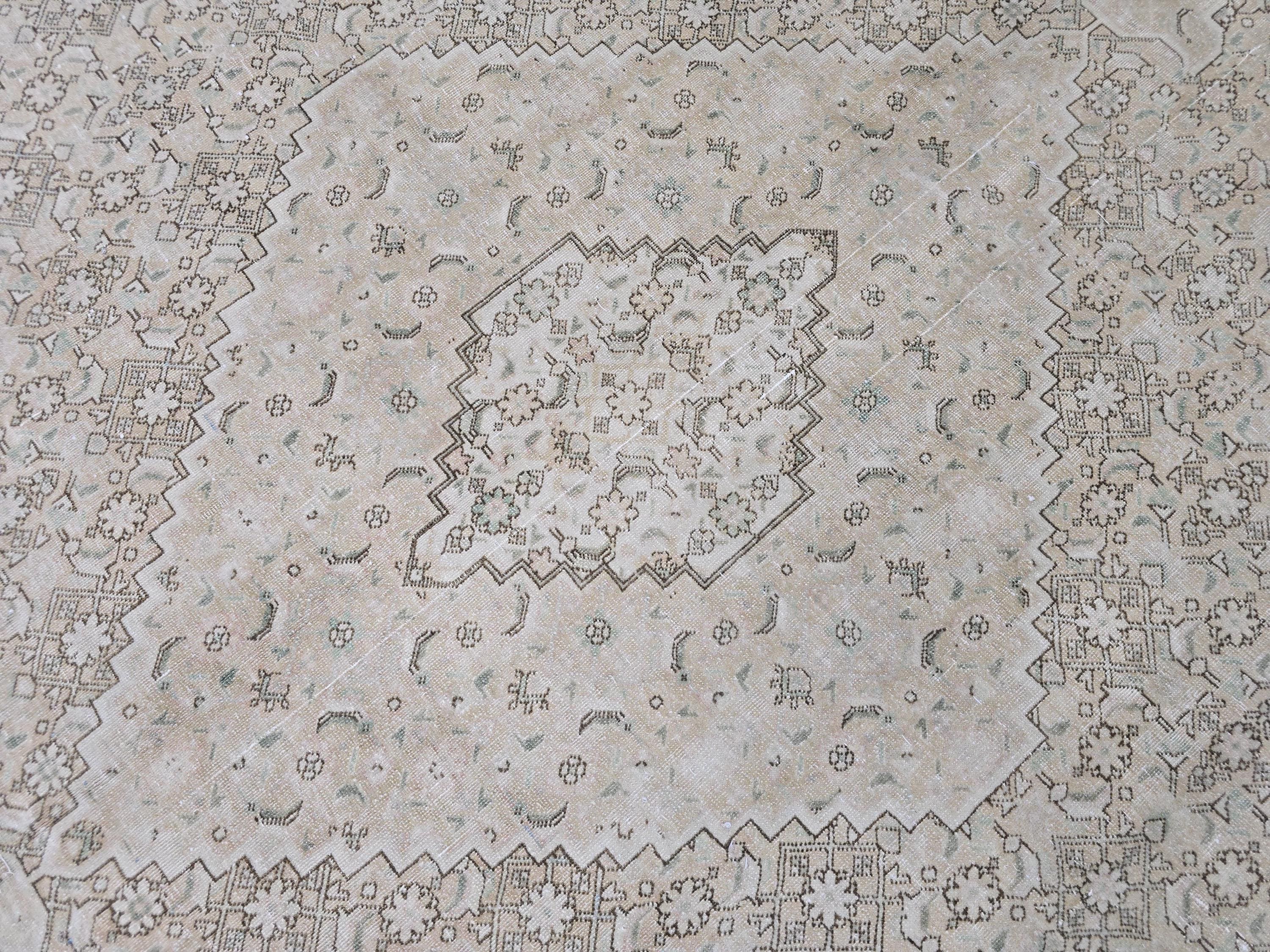 Oversized Muted Oushak Rug 9x12: Vintage Turkish Wool Carpet