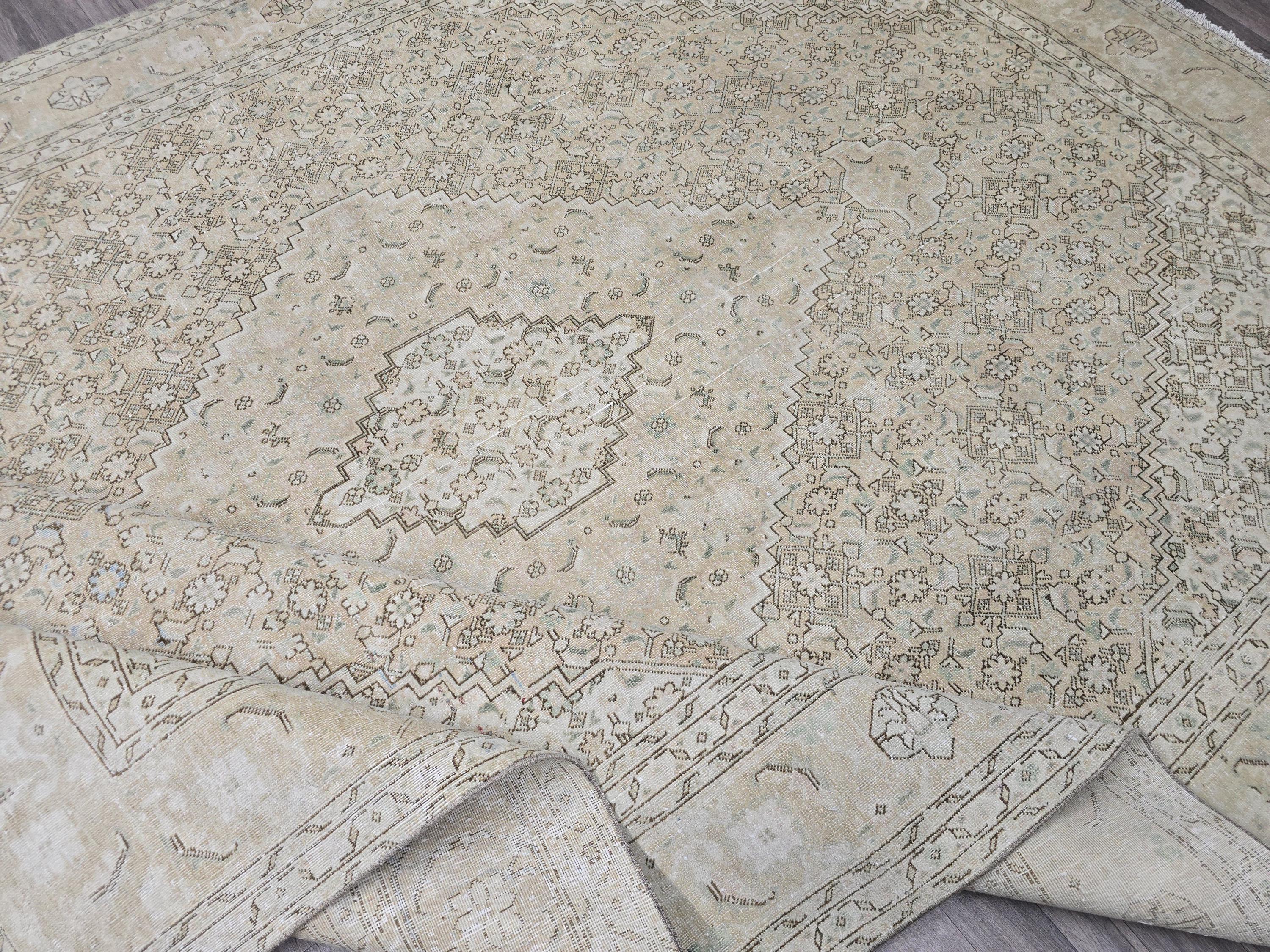 Oversized Muted Oushak Rug 9x12: Vintage Turkish Wool Carpet