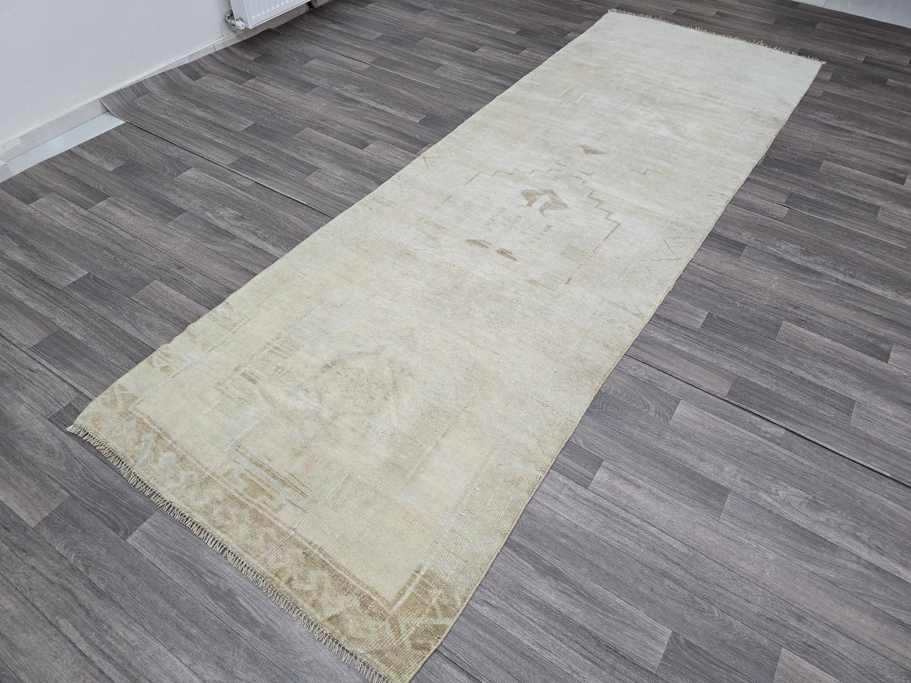 Neutral Oushak Runner Rug: Vintage Turkish Wool Hallway Rug (3.75x11 ft)