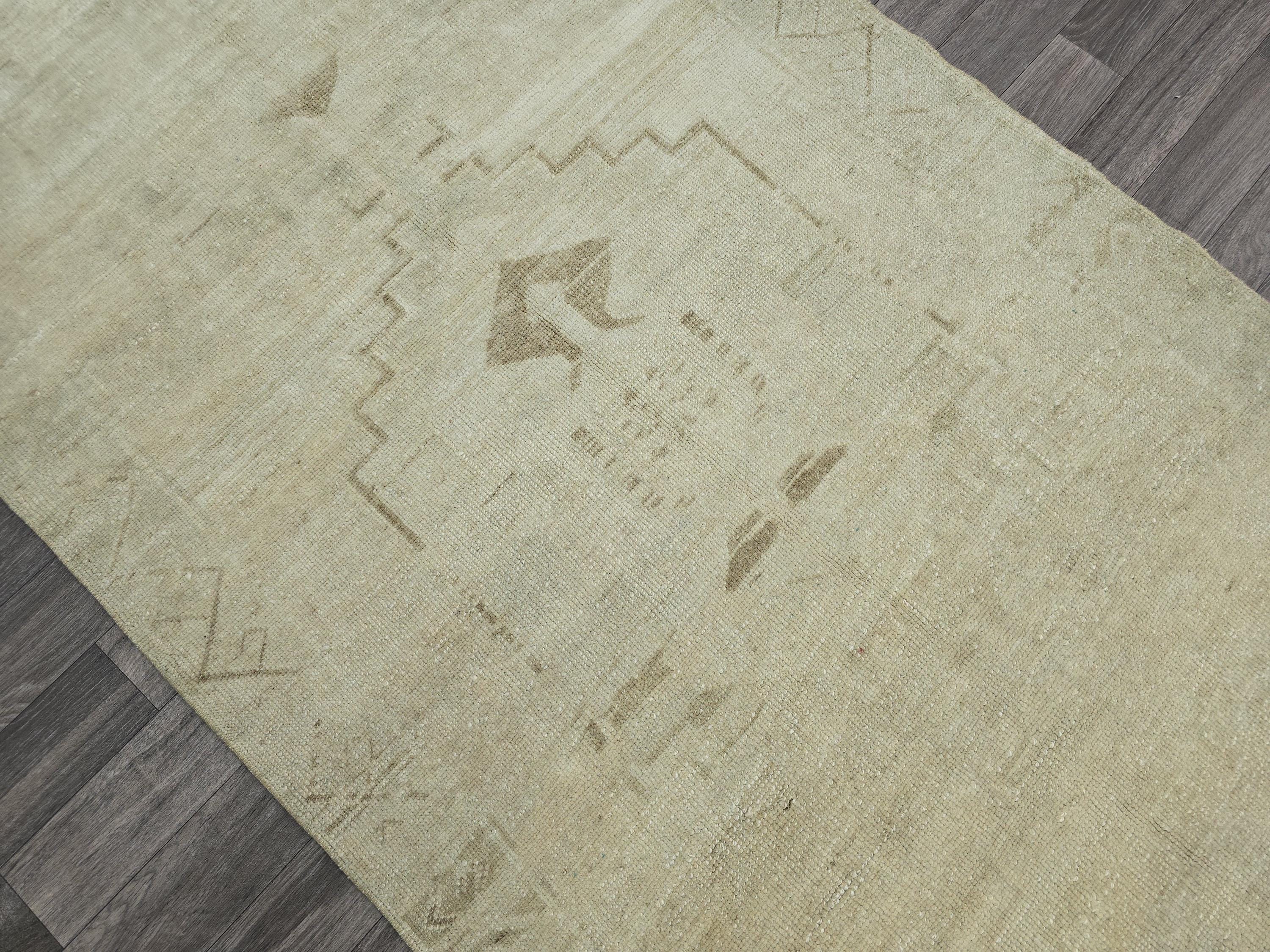 Neutral Oushak Runner Rug: Vintage Turkish Wool Hallway Rug (3.75x11 ft)