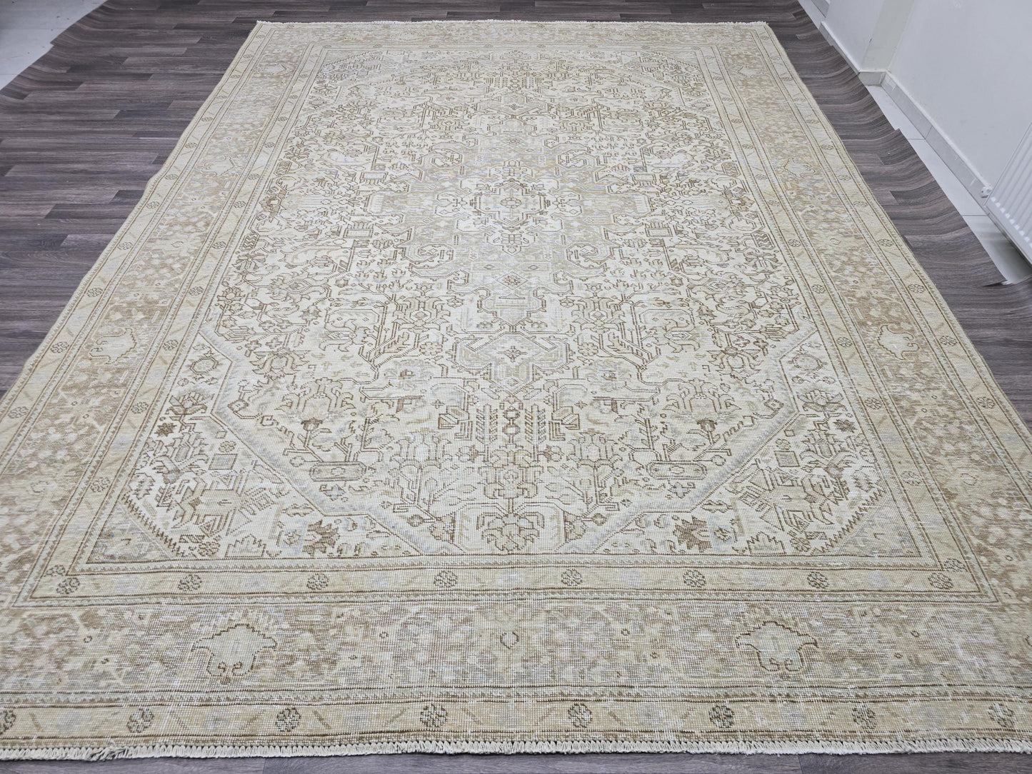 Classic Vintage Turkish Area Rug Handmade Neutral 9x12