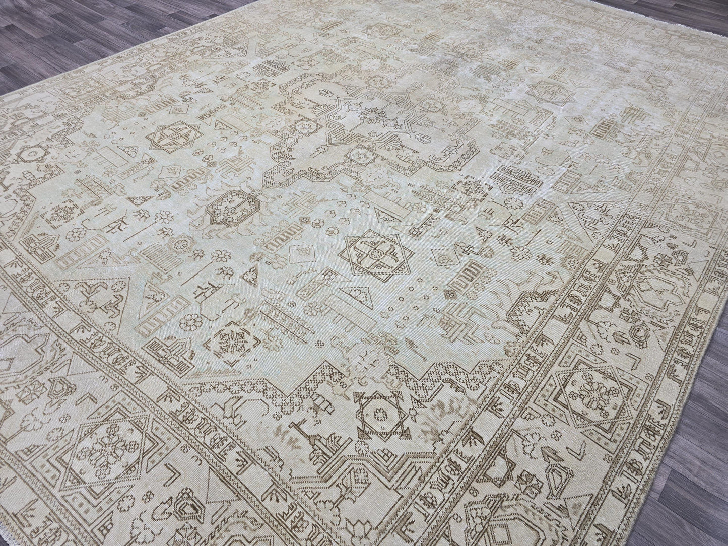 10x12 Hand Knotted Wool Turkish Oushak Rug: Neutral Distressed Area Rug
