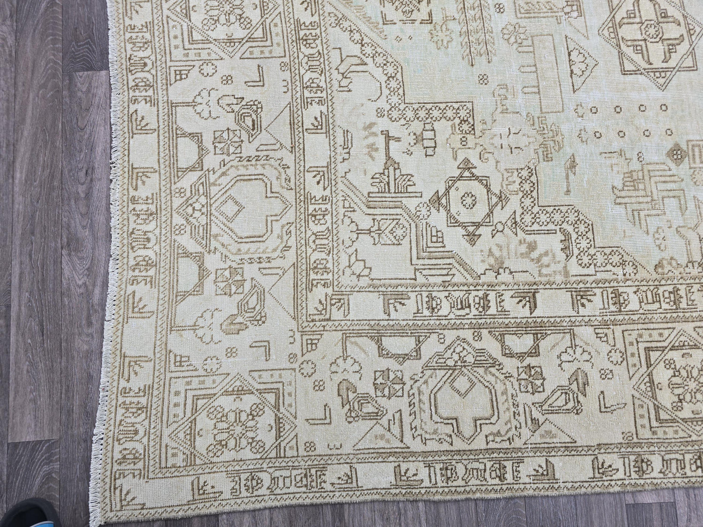 10x12 Hand Knotted Wool Turkish Oushak Rug: Neutral Distressed Area Rug