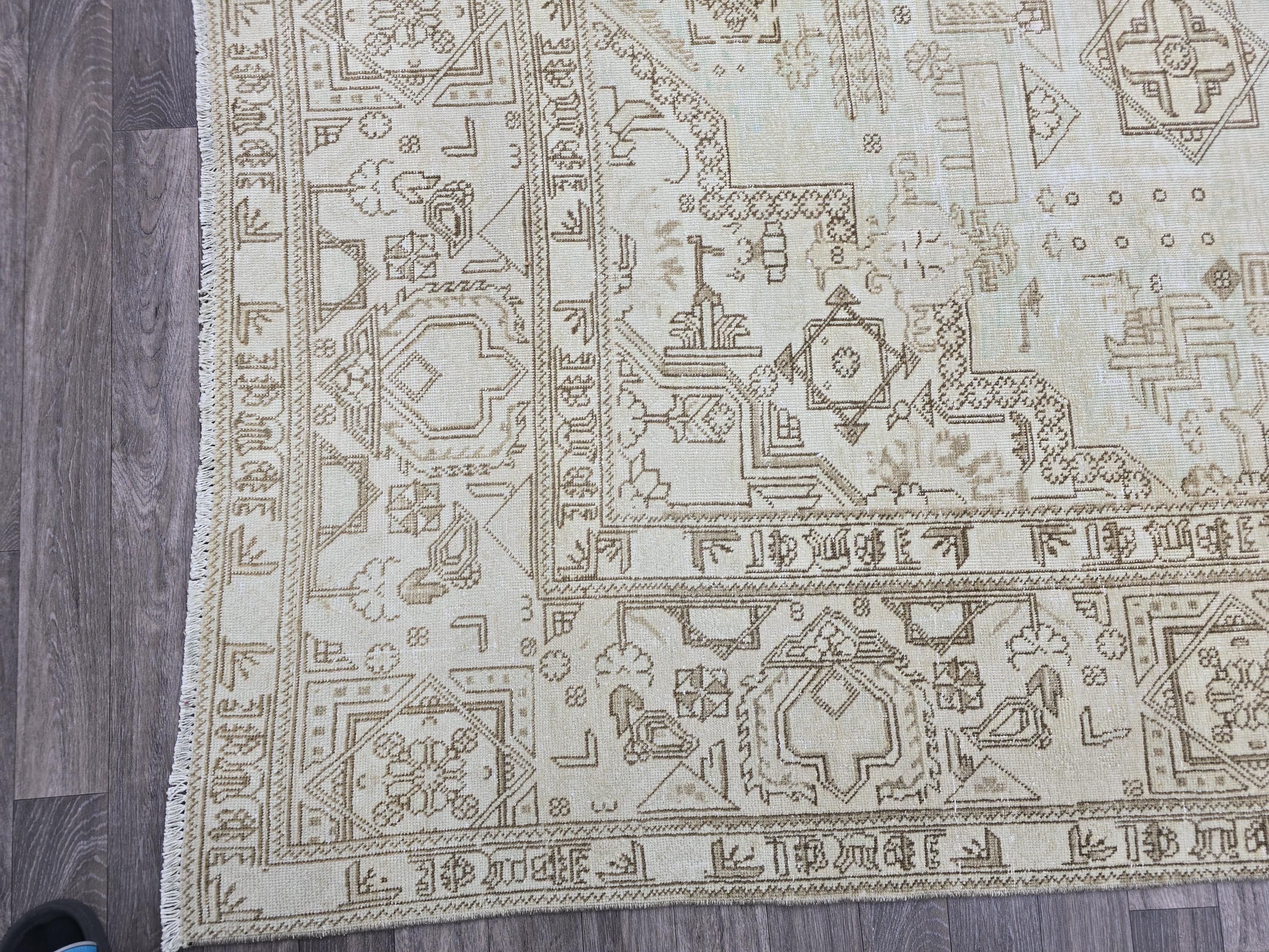 10x12 Hand Knotted Wool Turkish Oushak Rug: Neutral Distressed Area Rug