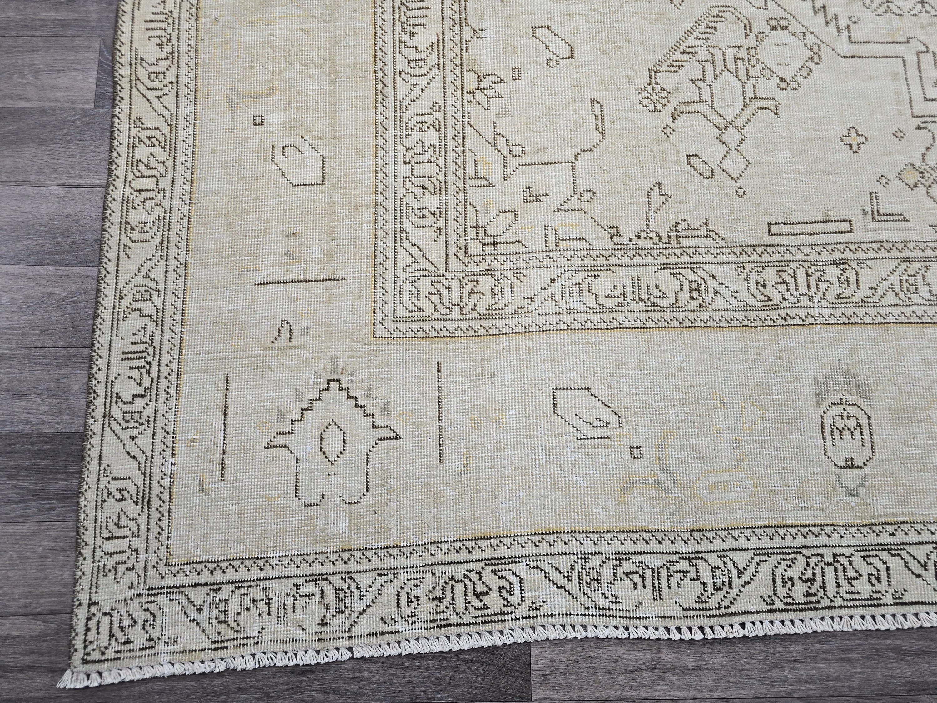 9x12 Vintage Wool Turkish Area Rug Beige Brown