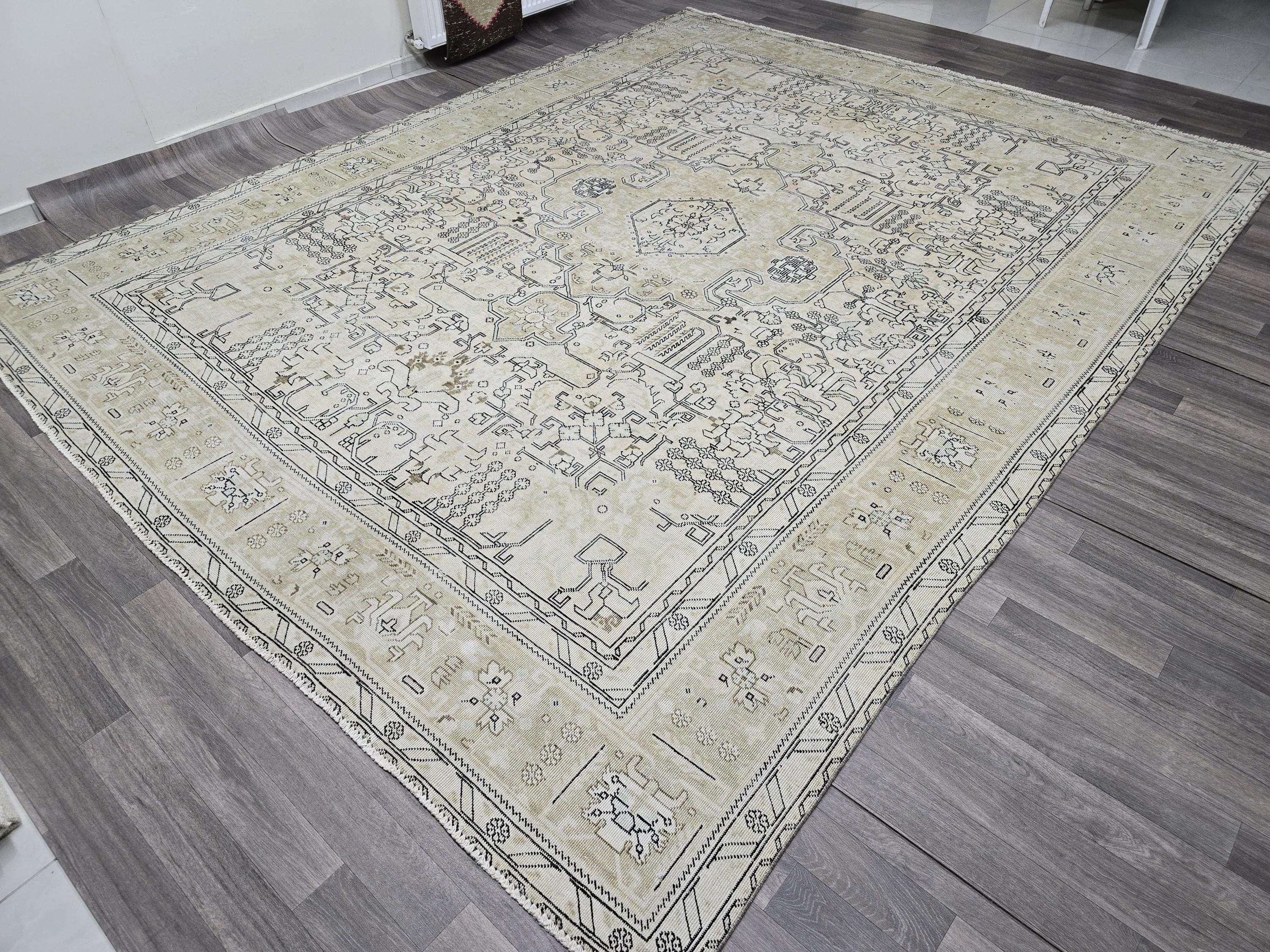 Hand Knotted Turkish Oushak Rug: 9.60x12.25 ft. Vintage Geometric Area Rug