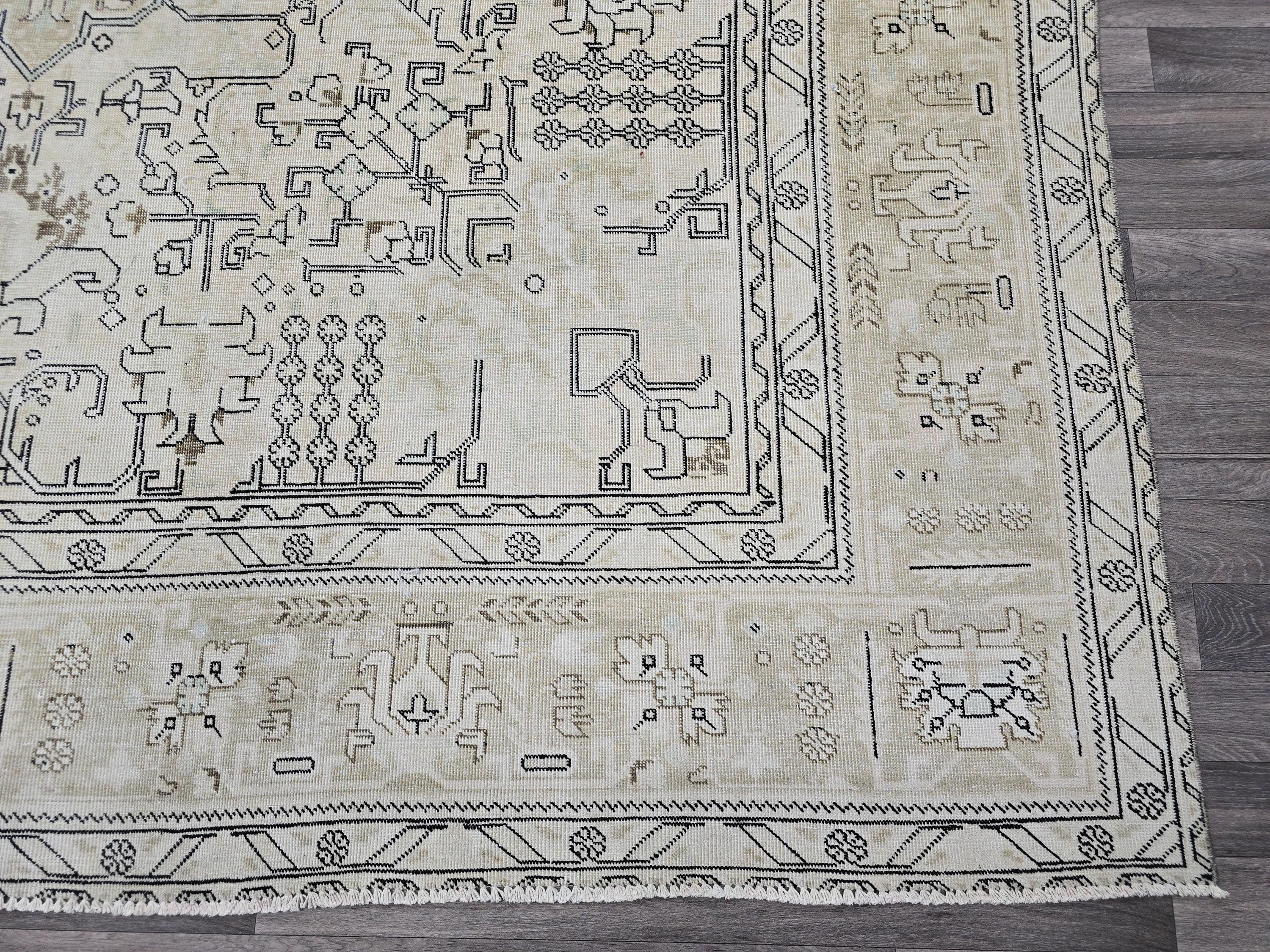 Hand Knotted Turkish Oushak Rug: 9.60x12.25 ft. Vintage Geometric Area Rug