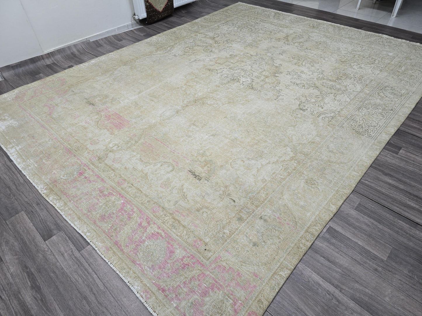 Oushak Rug 9x12 Vintage /9.5x12.5 feet / Hand Knotted Wool Area Rug/ Muted Beige Brown Pink