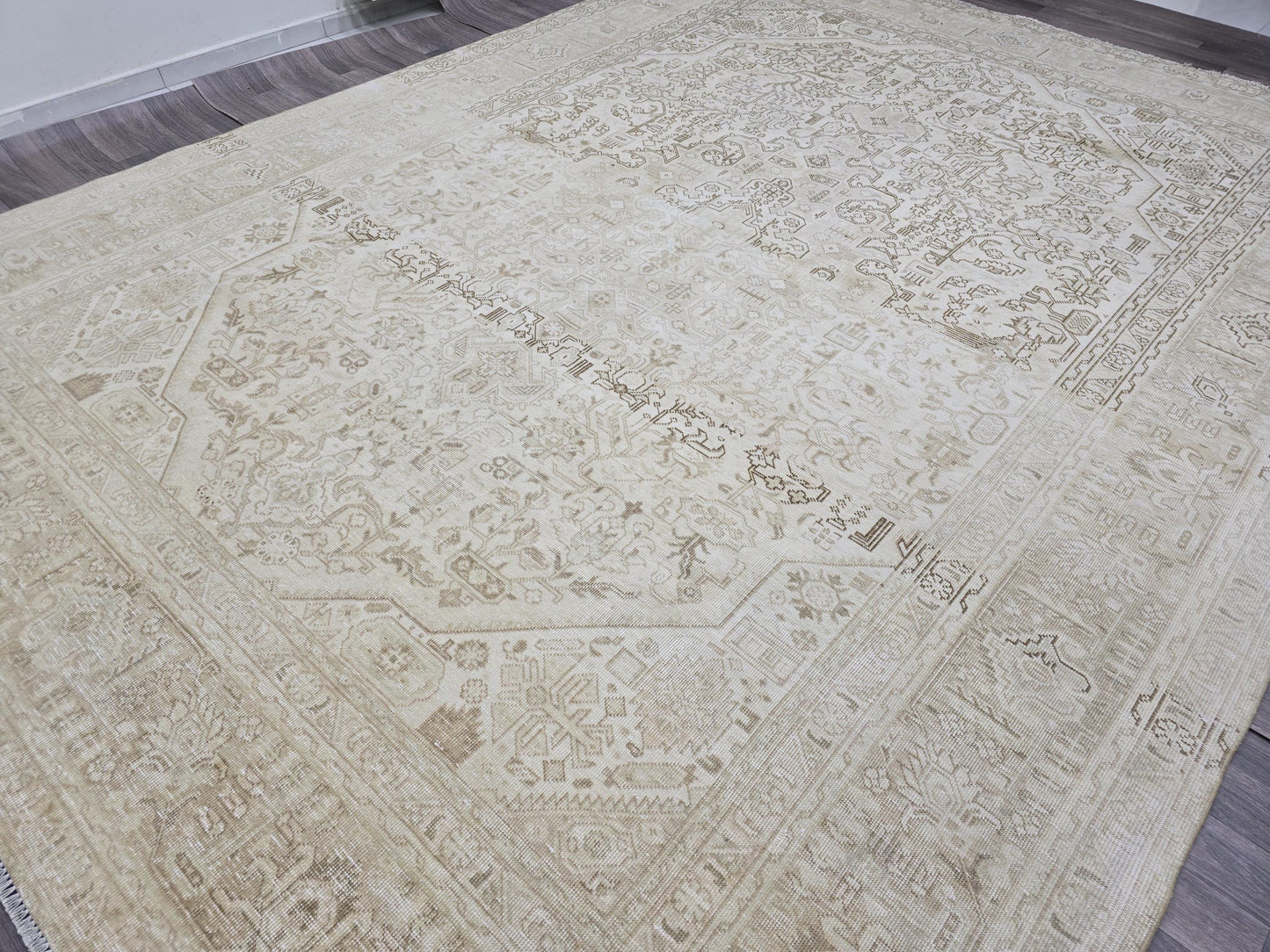9.5x12.60 feet Handmade Wool Oushak Area Rug Neutral Geometric Beige and Brown rug
