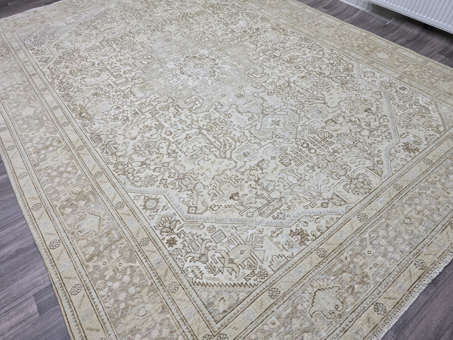 Classic Vintage Turkish Area Rug Handmade Neutral 9x12