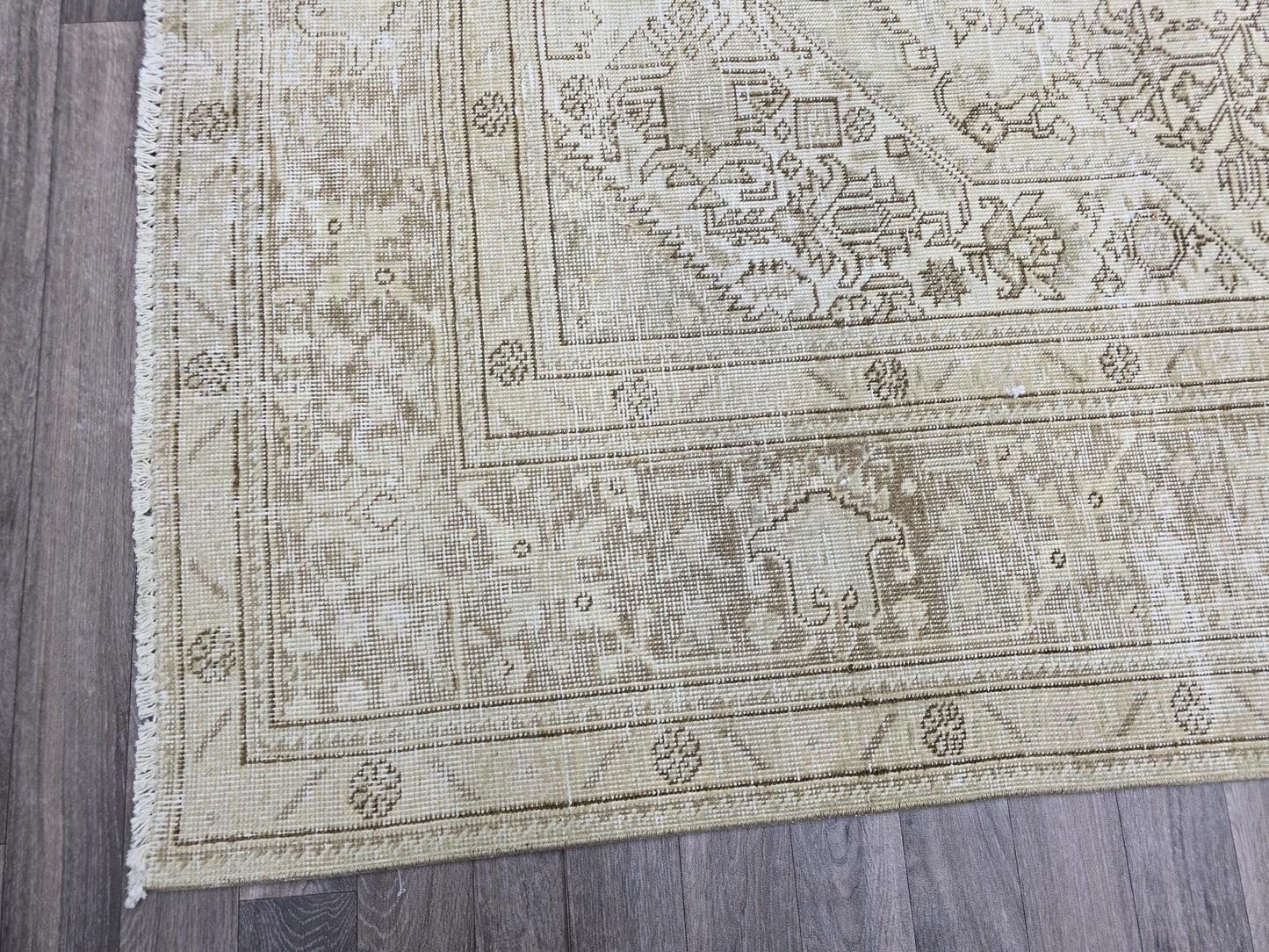 Classic Vintage Turkish Area Rug Handmade Neutral 9x12