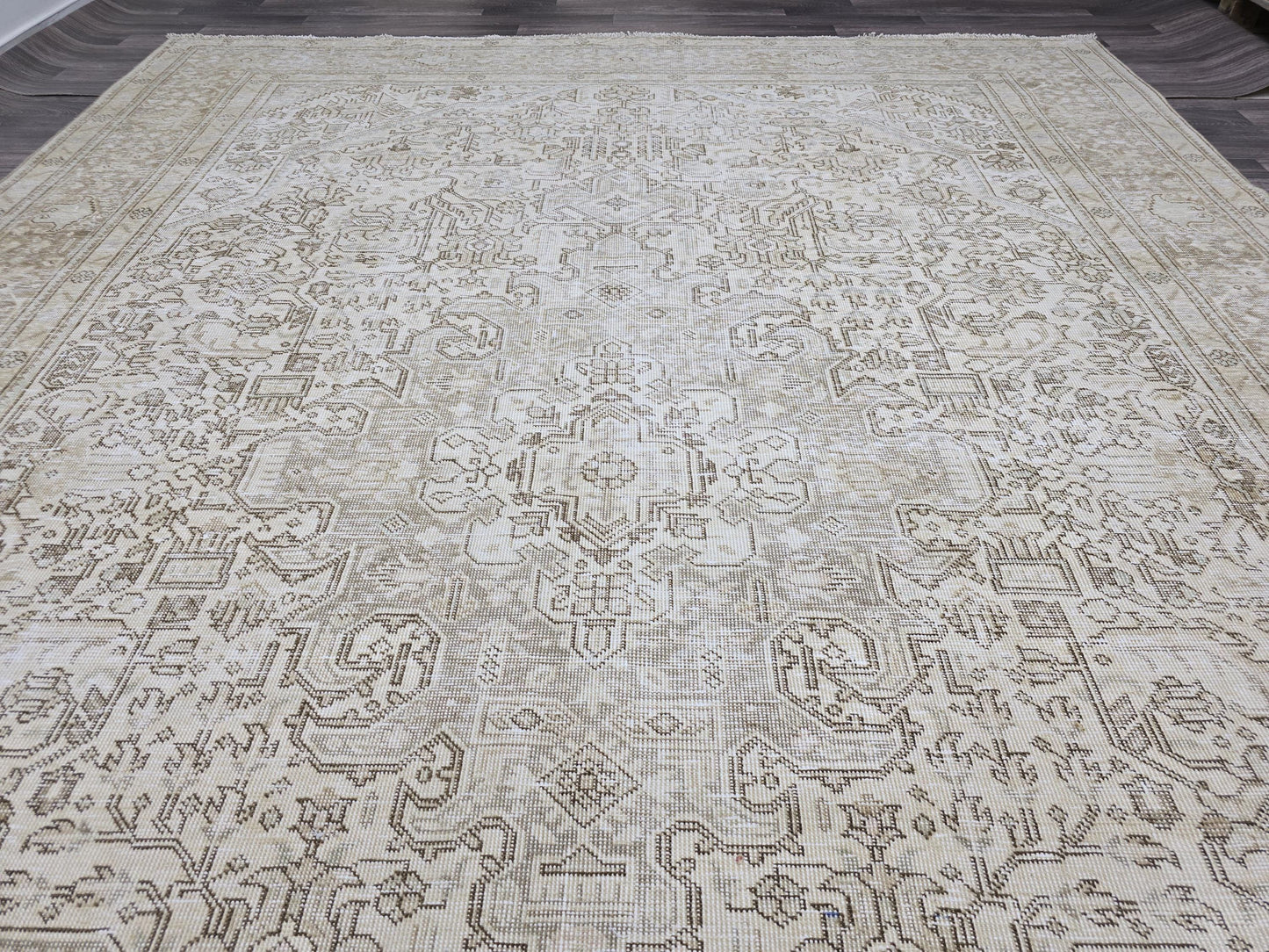 Classic Vintage Turkish Area Rug Handmade Neutral 9x12