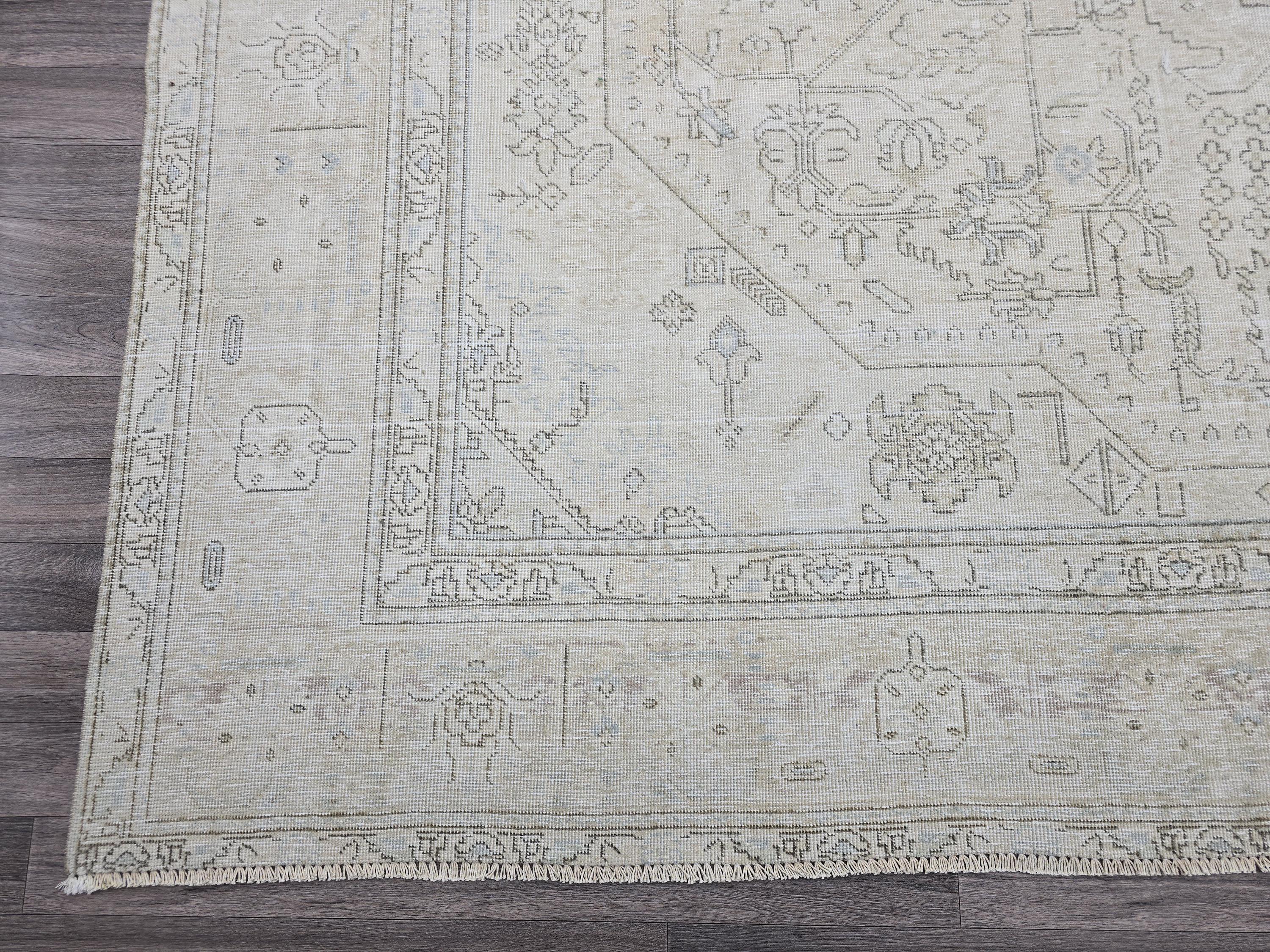 10x13 Neutral Vintage Turkish Area rug Handmade // 9.65x12.60 feet