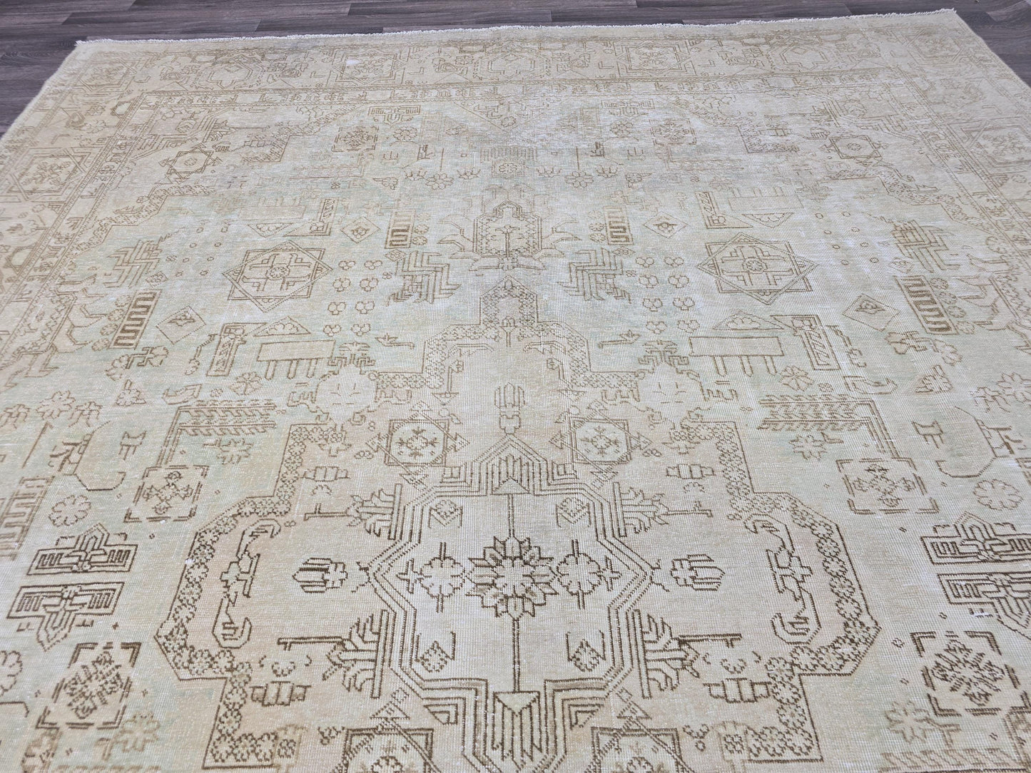 10x12 Hand Knotted Wool Turkish Oushak Rug: Neutral Distressed Area Rug