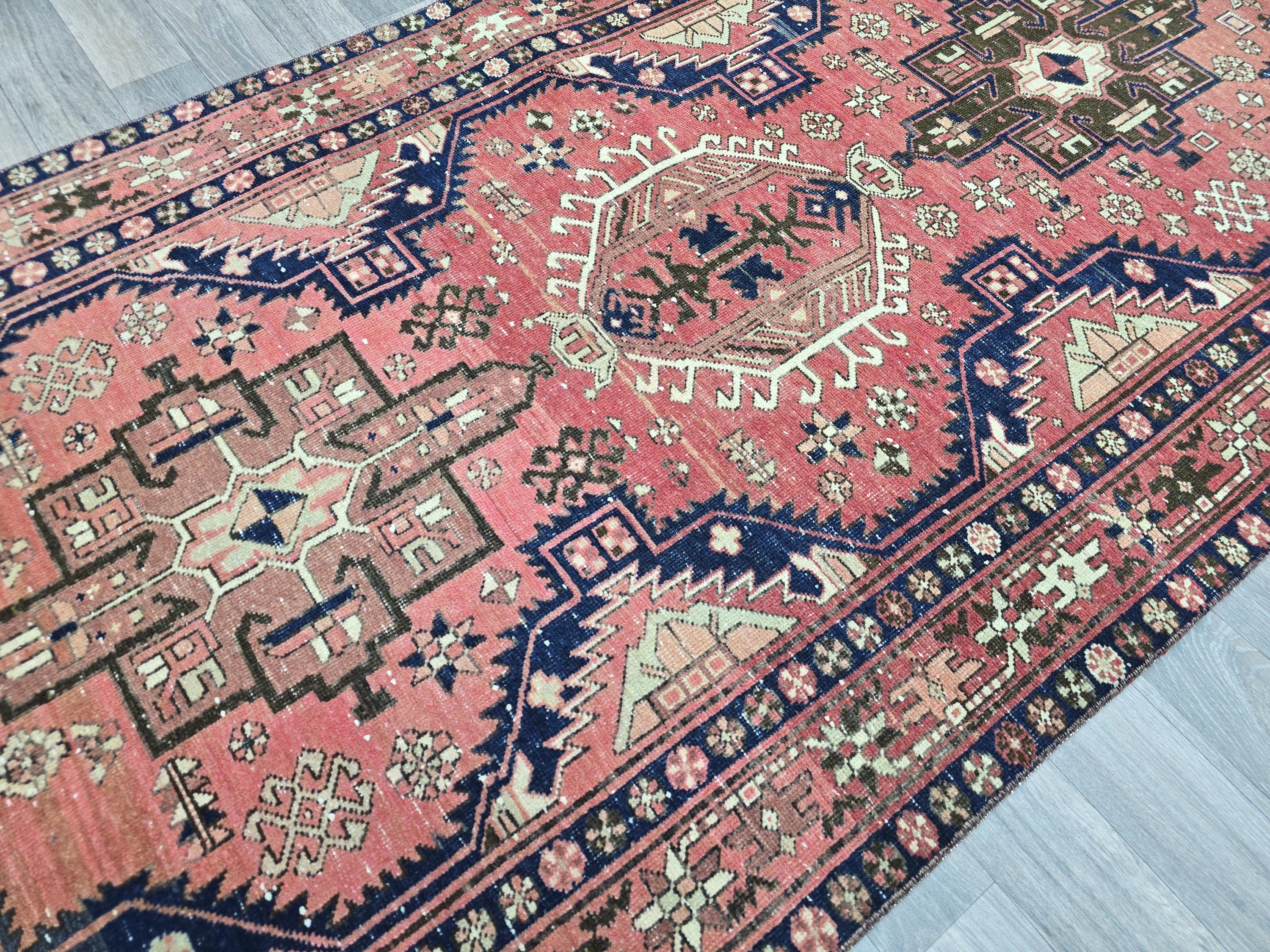 Vintage Coral Persian Runner Rug: Extra Long Tribal Hallway Carpet