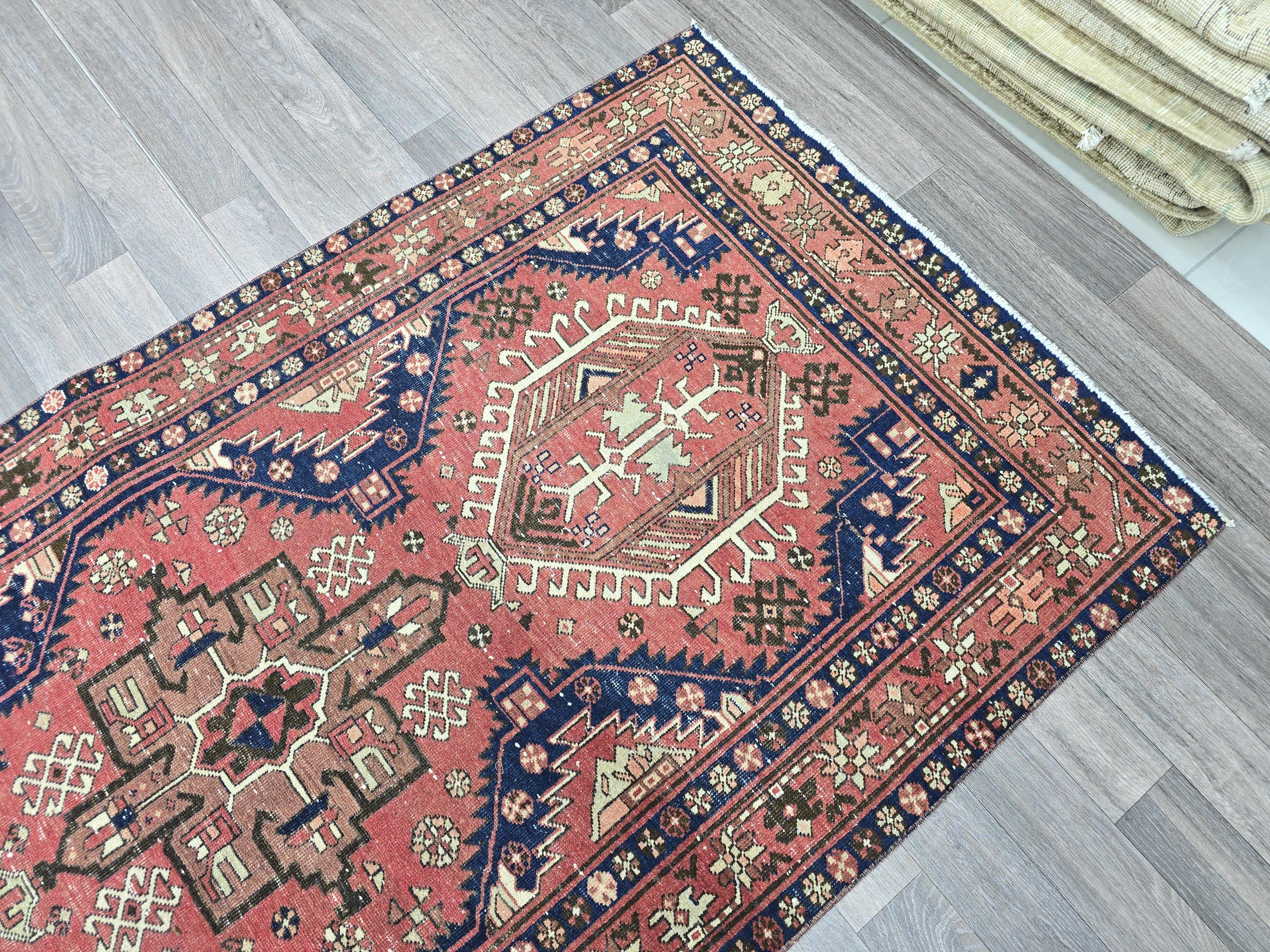 Vintage Coral Persian Runner Rug: Extra Long Tribal Hallway Carpet