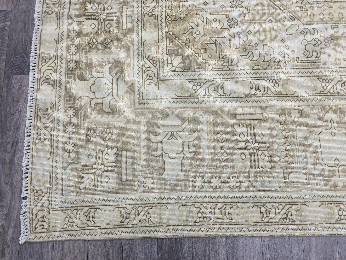 10x12 Ivory Persian Rug: Large Wool Oushak Geometric Carpet