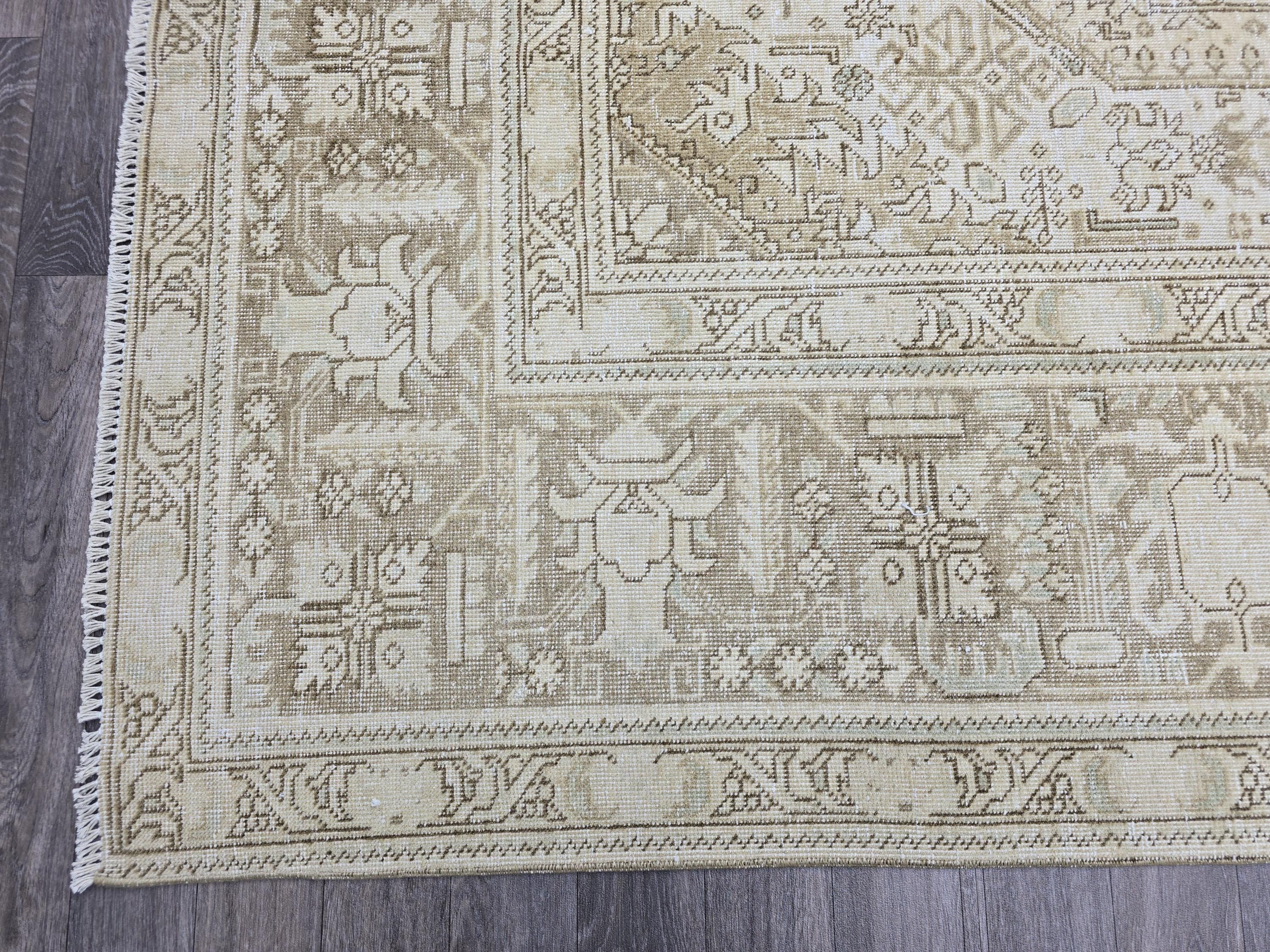 10x12 Ivory Persian Rug: Large Wool Oushak Geometric Carpet