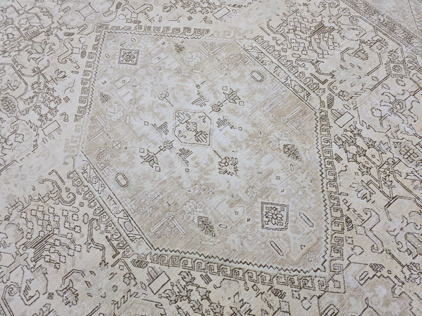 9x12 Neutral Turkish Oushak Rug, 9.5x12.2 Ft Vintage Beige Handwoven Area Rug, Large Antique Oriental Living Room Carpet