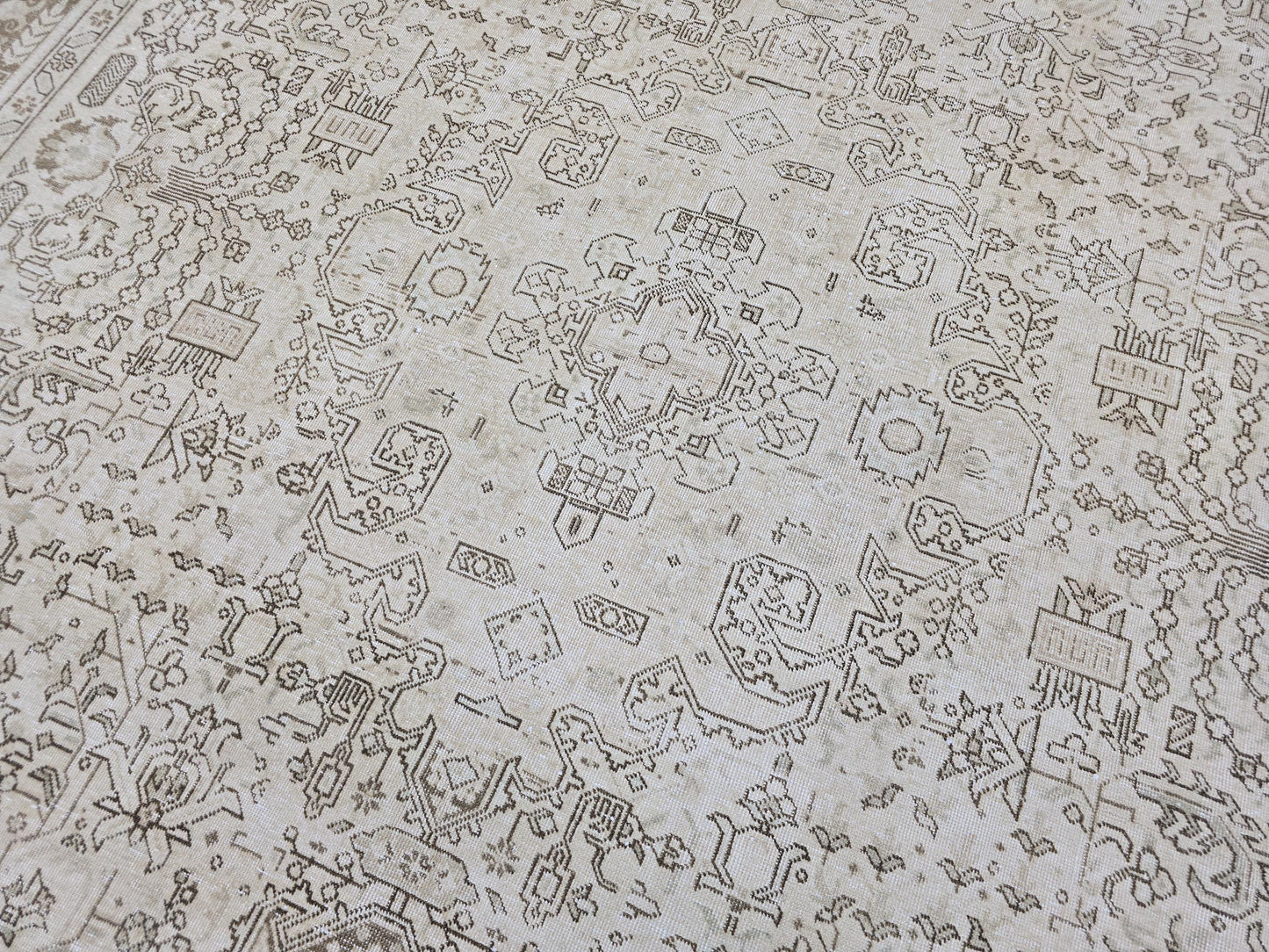 9x12 Vintage Turkish Oushak Rug, Large Neutral Area Rug 9.3x12.4 ft, Beige Cream Handwoven Wool Carpet, Anatolian Oriental Living Room Rug