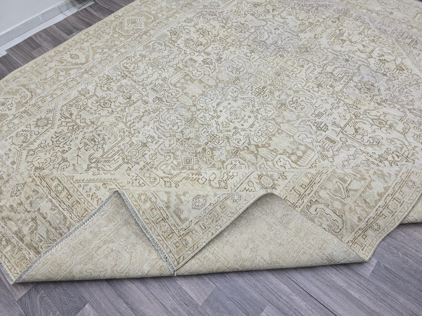 9x12 Classic Vintage Oushak Area Rug/ Neutral Turkish Rug/ Muted Area Rug 9x12 / Faded Oriental Carpet Geometric Design