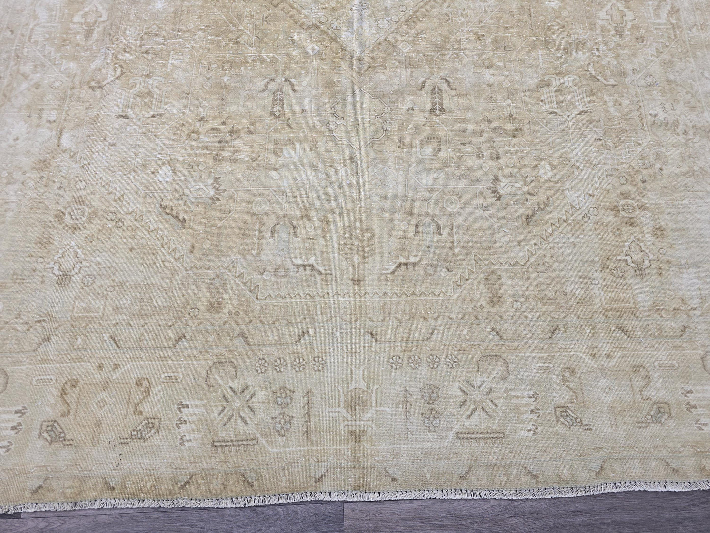 9x12 Heriz Rug, Neutral Vintage Rug, Antique Oriental Wool Rug, Living Room Rug, Large Area Rug, Dining Room Rug, Geometric Rug