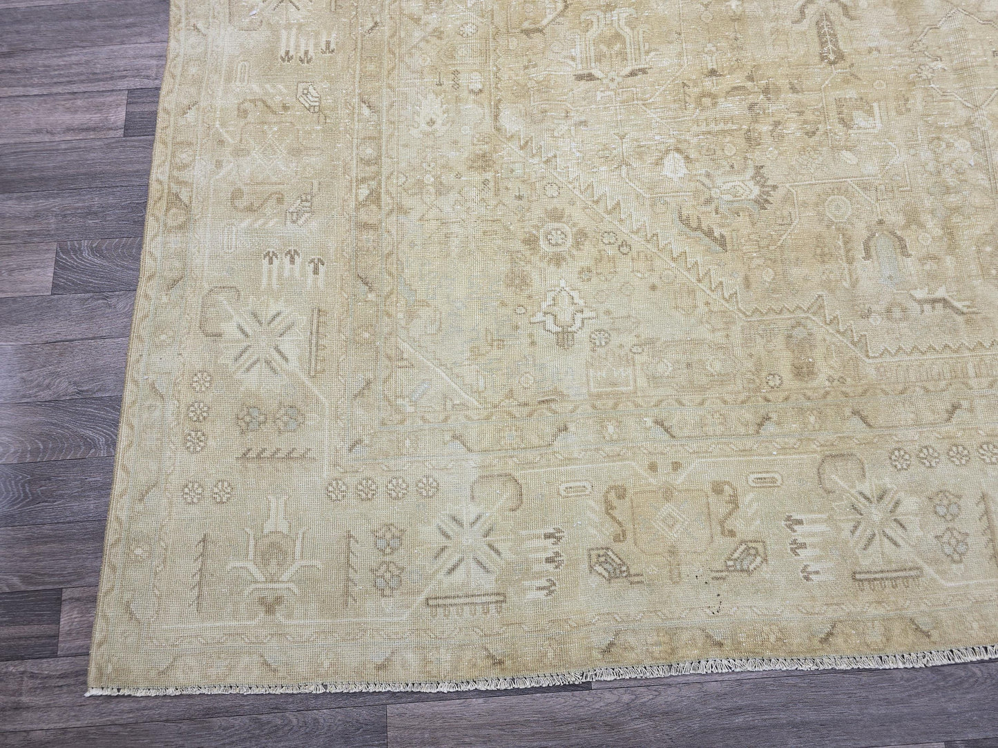 9x12 Heriz Rug, Neutral Vintage Rug, Antique Oriental Wool Rug, Living Room Rug, Large Area Rug, Dining Room Rug, Geometric Rug