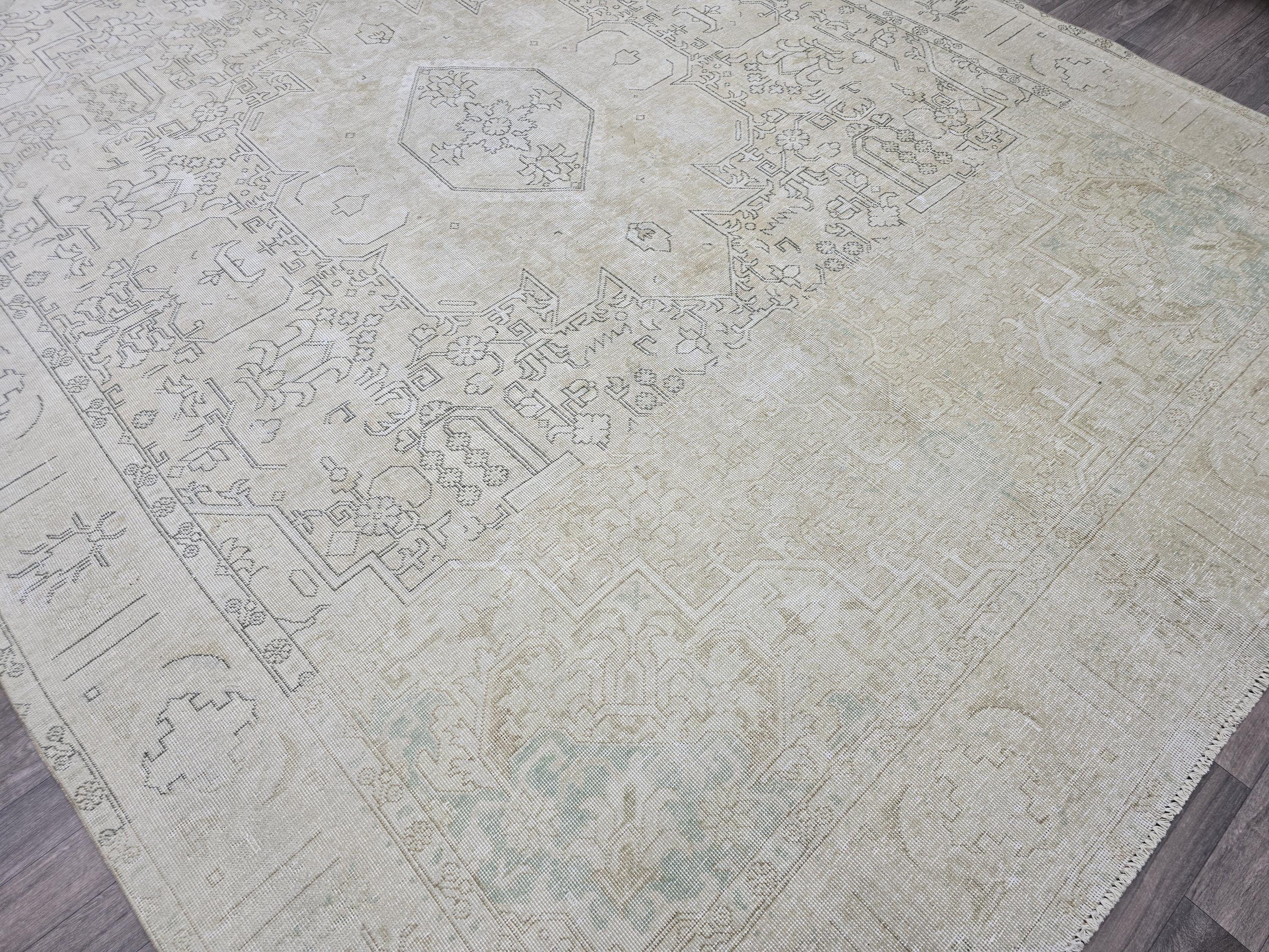 Oversized Oushak Rug 9x12: Hand-Knotted Neutral Vintage Area Rug