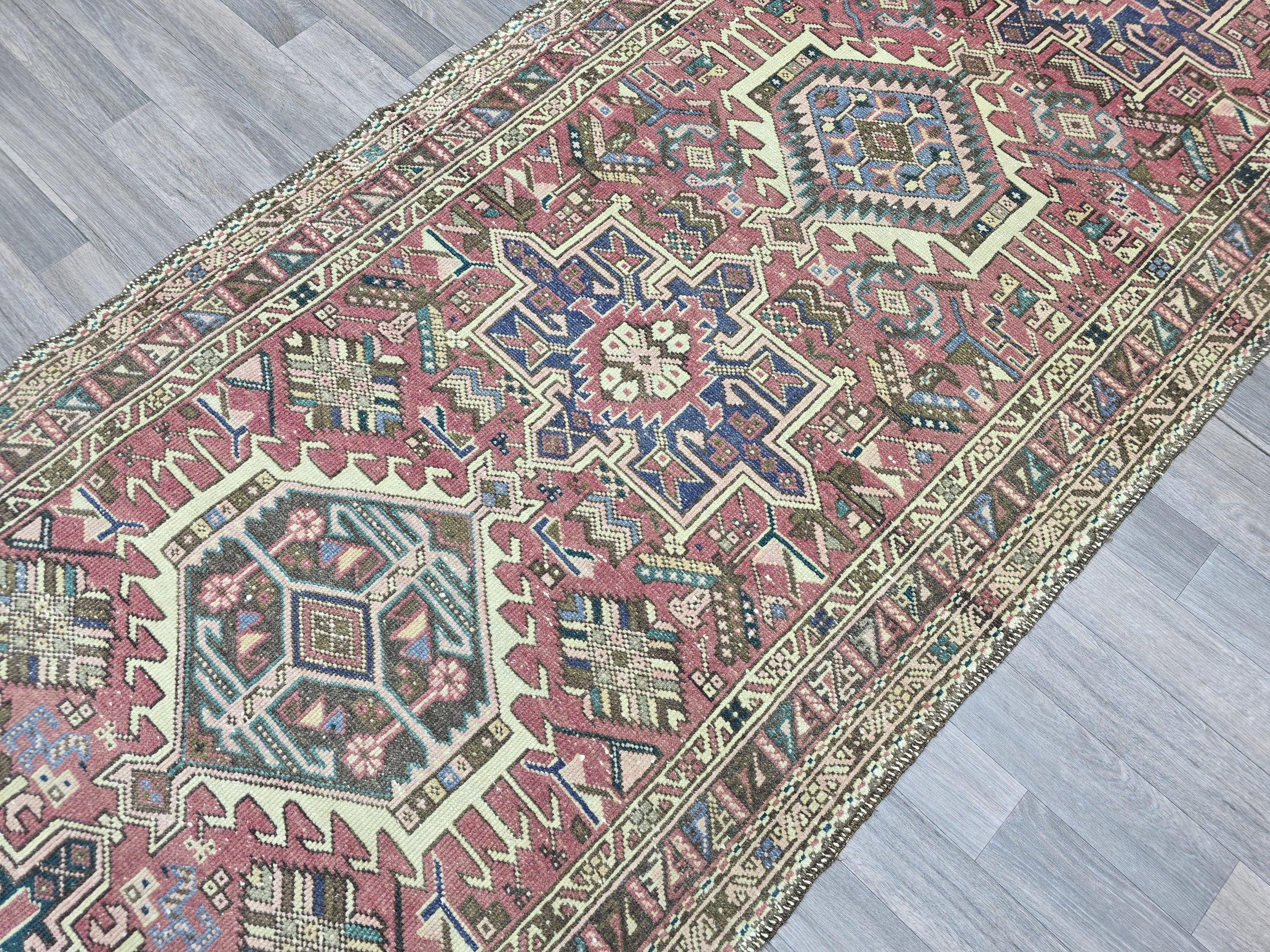Vintage Oushak Wool Runner Rug: Hand-Knotted Turkish Hallway Carpet (3.85x12.10 ft)