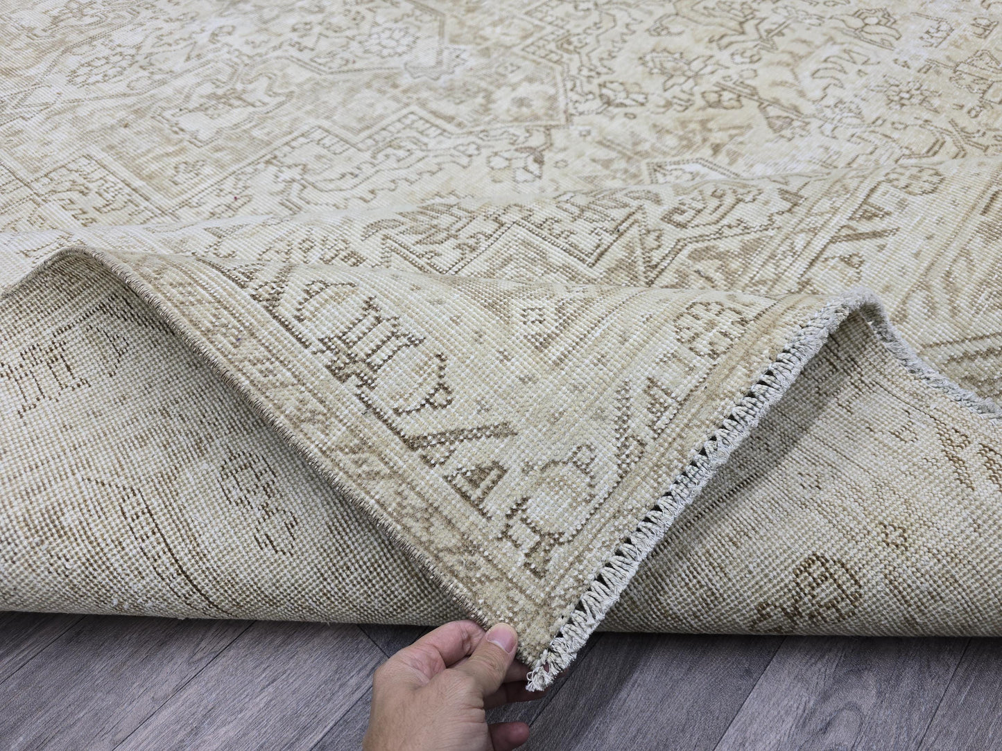 9x12 Geometric Design Neutral Area Rug - Oriental Rug - Natural Organic Wool Rug - Handmade Carpet - Extra Large Muted Turkish Area Rug