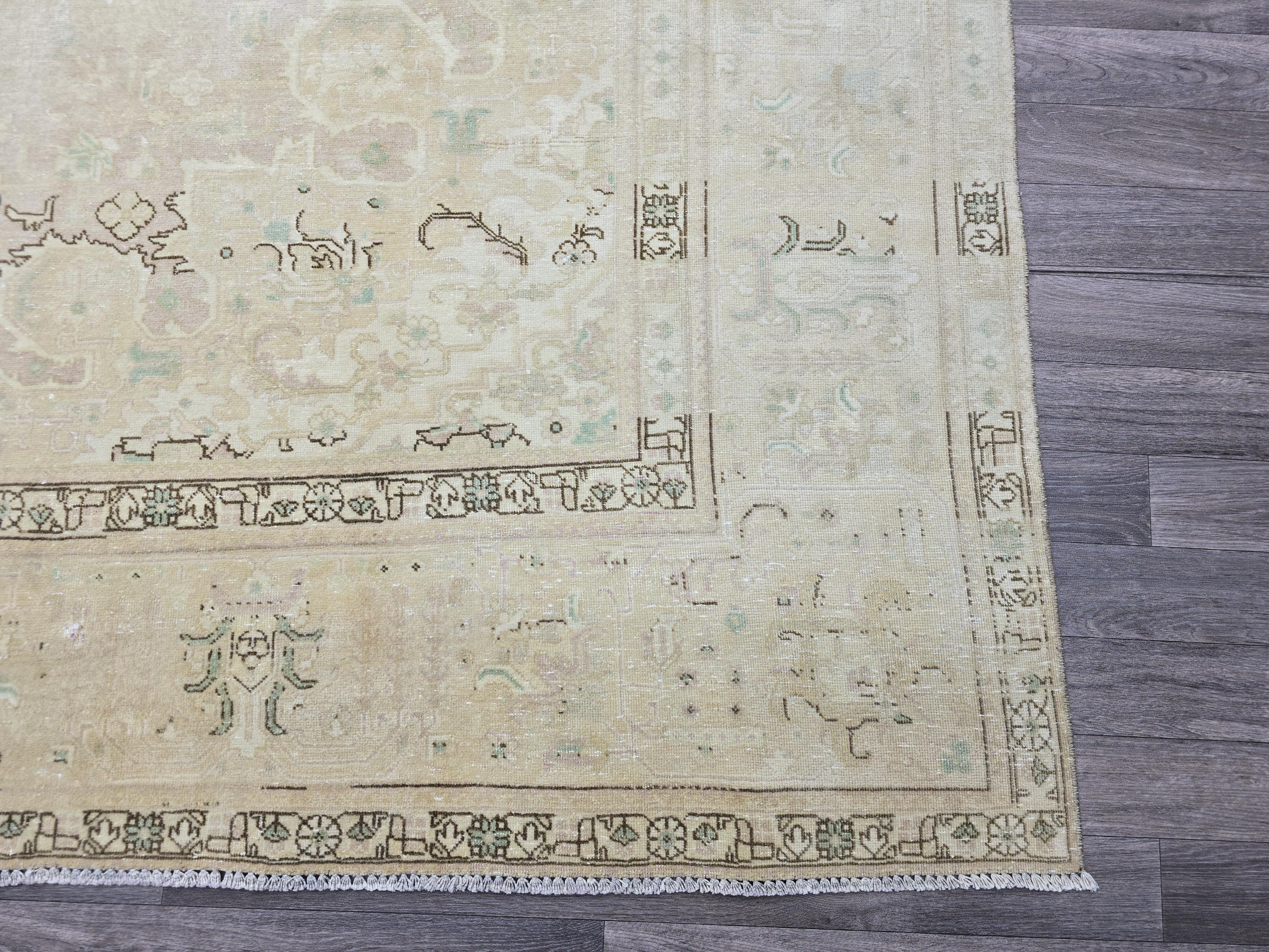 Large Vintage Handwoven Turkish Oushak Wool Rug: 9.6x12.6 ft
