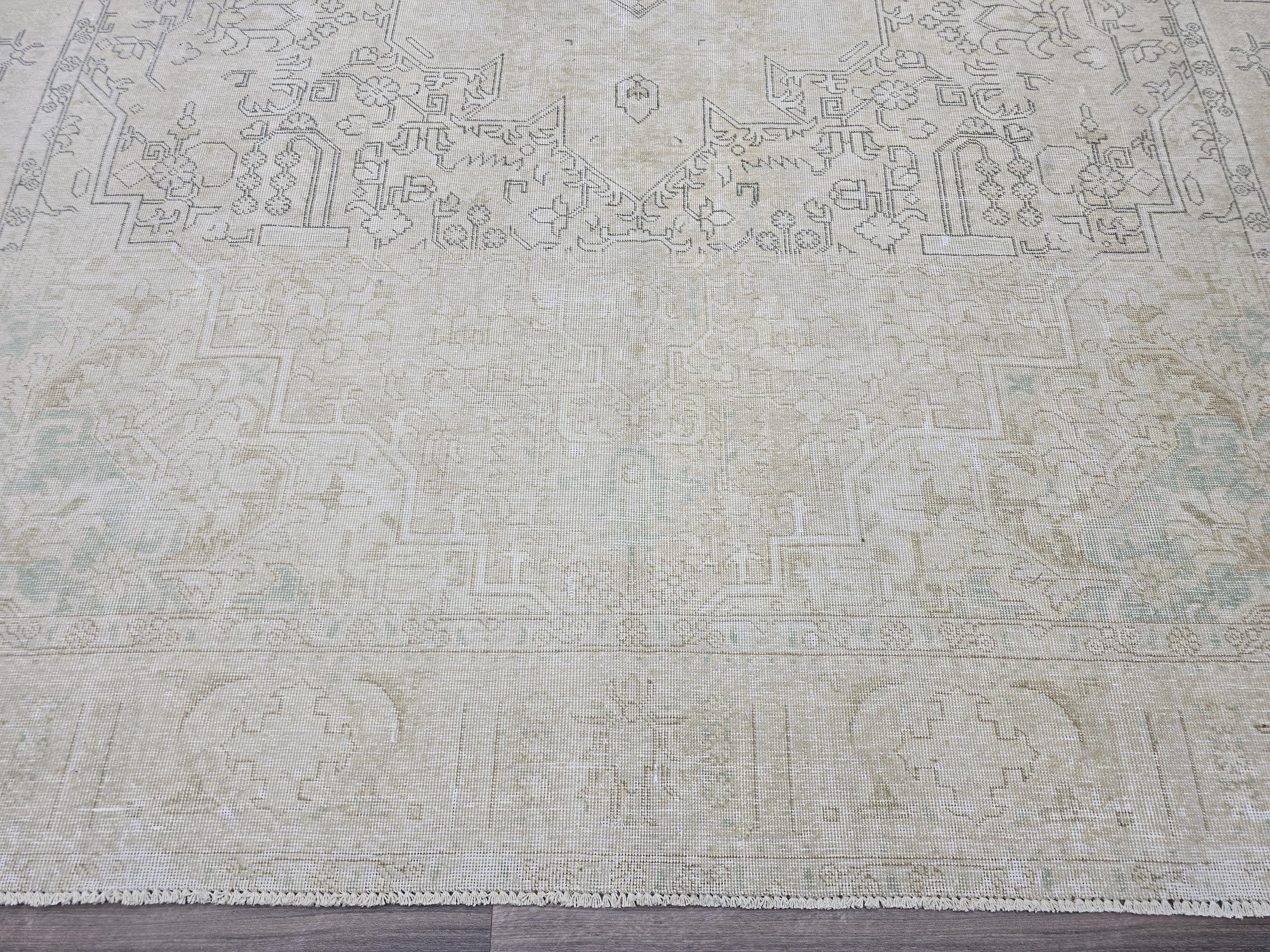 Oversized Neutral Oushak Rug: Vintage Turkish Wool Carpet (9.30x12.50 feet)