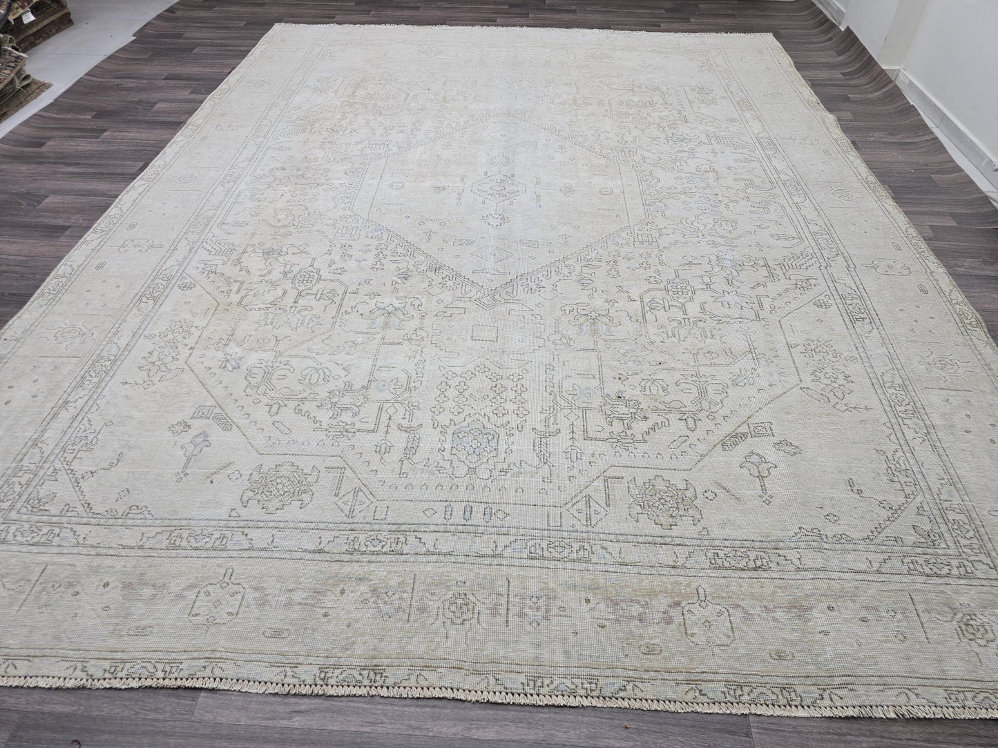 10x13 Neutral Vintage Turkish Area rug Handmade // 9.65x12.60 feet