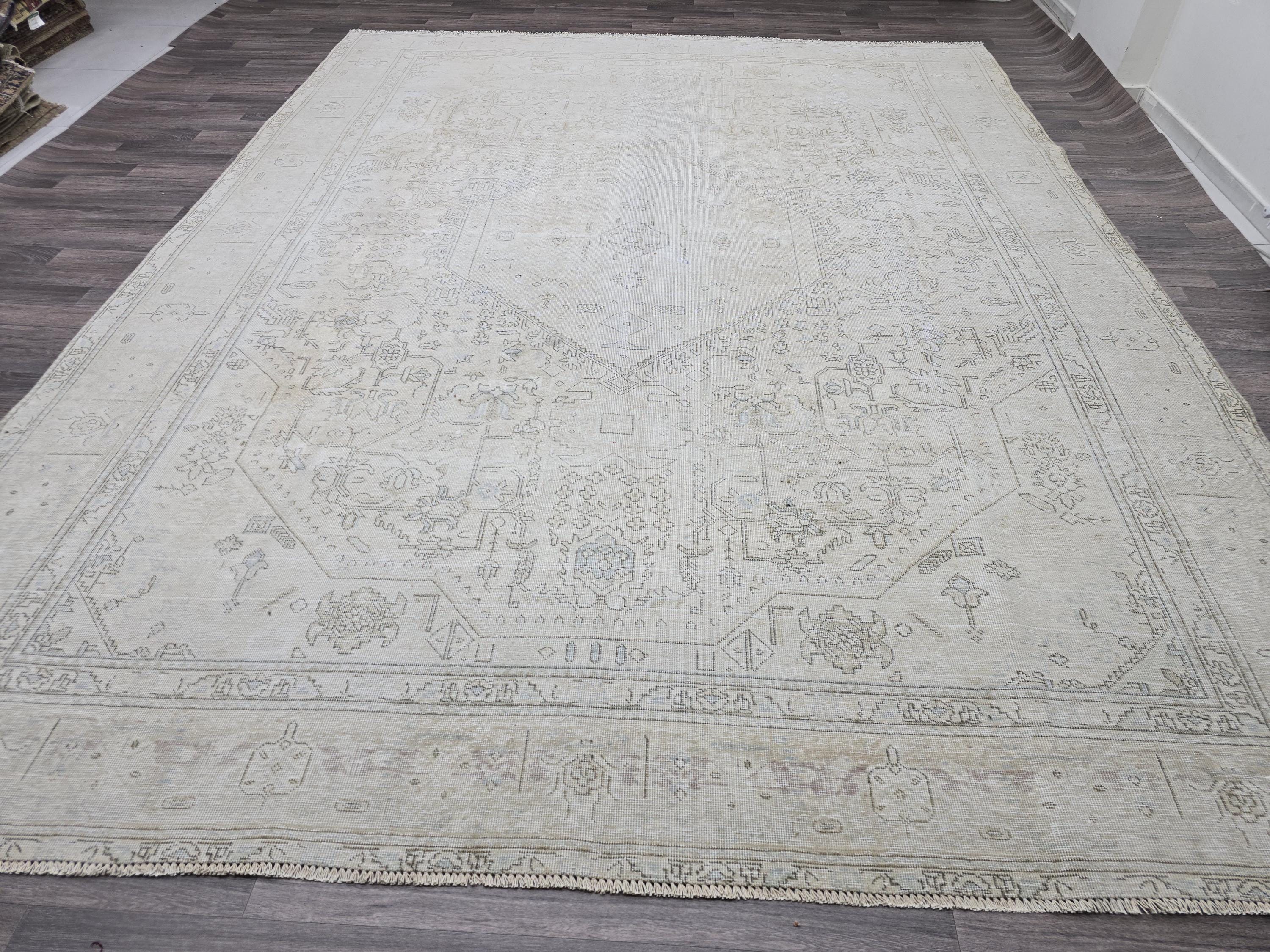 10x13 Neutral Vintage Turkish Area rug Handmade // 9.65x12.60 feet