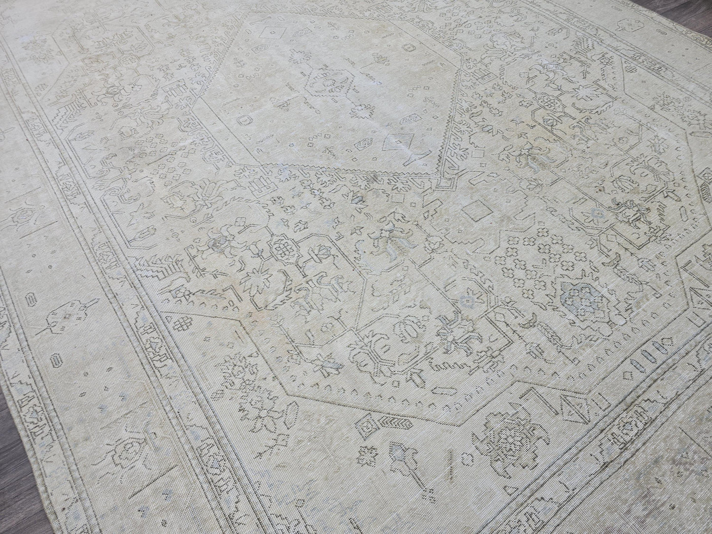10x13 Neutral Vintage Turkish Area rug Handmade // 9.65x12.60 feet
